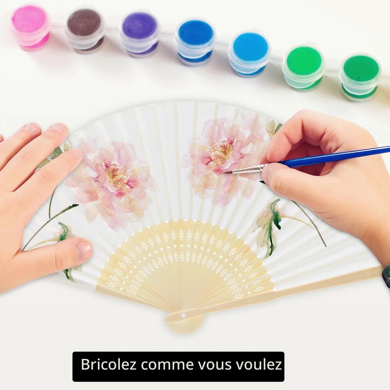 FEPITO 82 Pièces Éventail Pliant en Papier Blanc avec Bambou pour Cadeau de Mariage, Fête, Maison, Bricolage