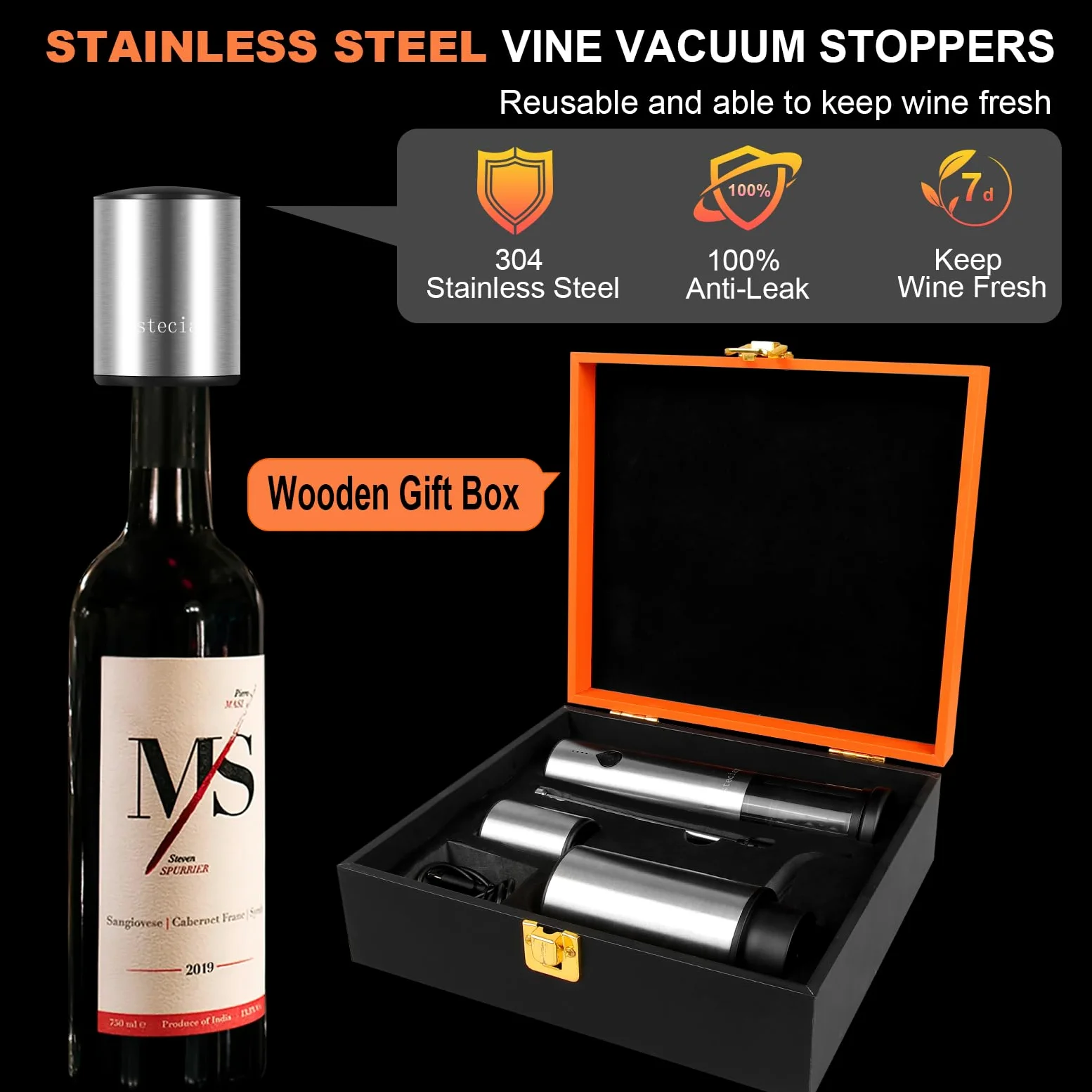 Tire Bouchon Electrique, 4 en 1 Coffret Cadeau avec Ouvre Bouteille Rechargeable, Aérateur de Vin Verseur Automatique, Coupe-Capsule et Bouchon à Vin sous Vide pour Idee Cadeau Homme