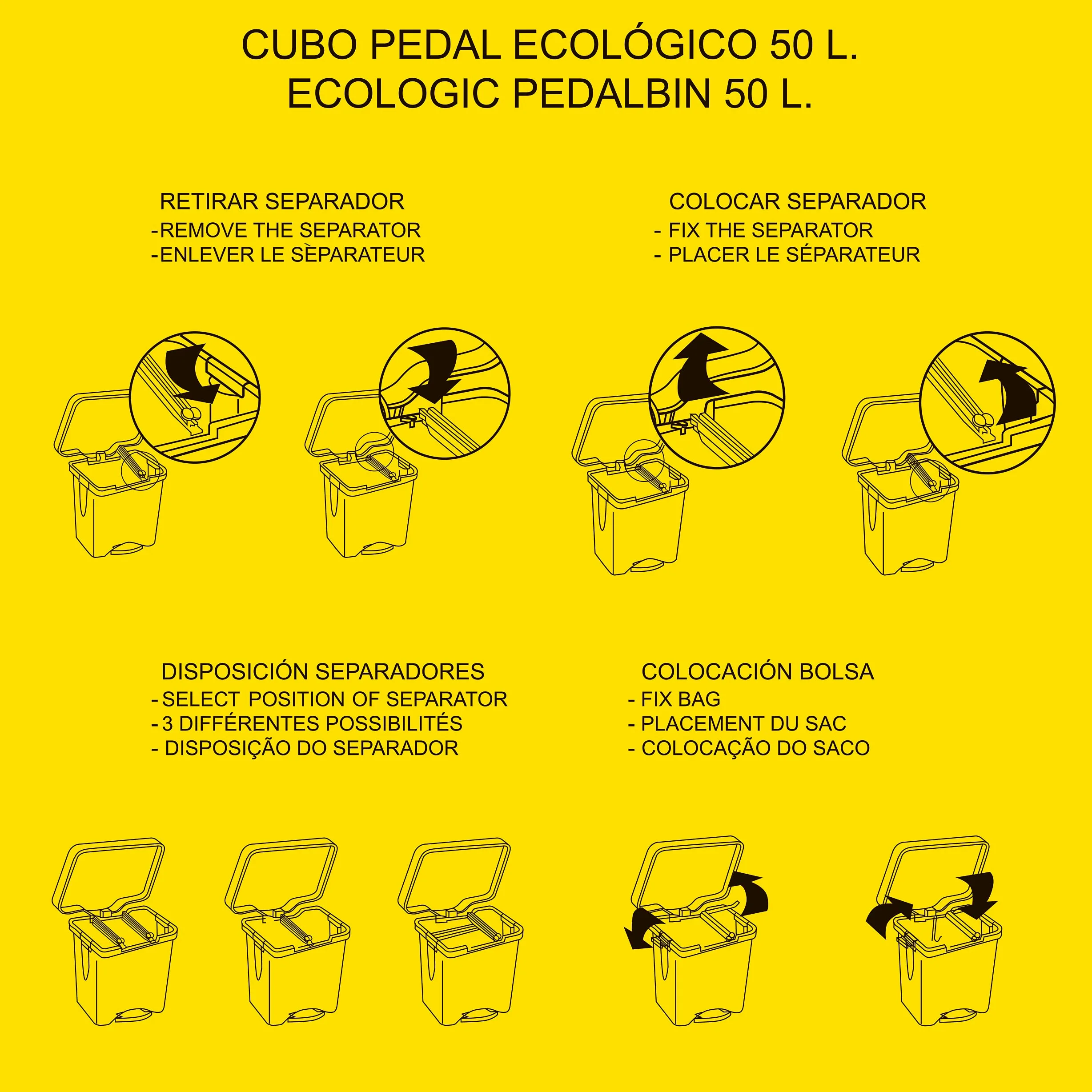 Poubelle à Pédale Écologique, 50 L, Jaune