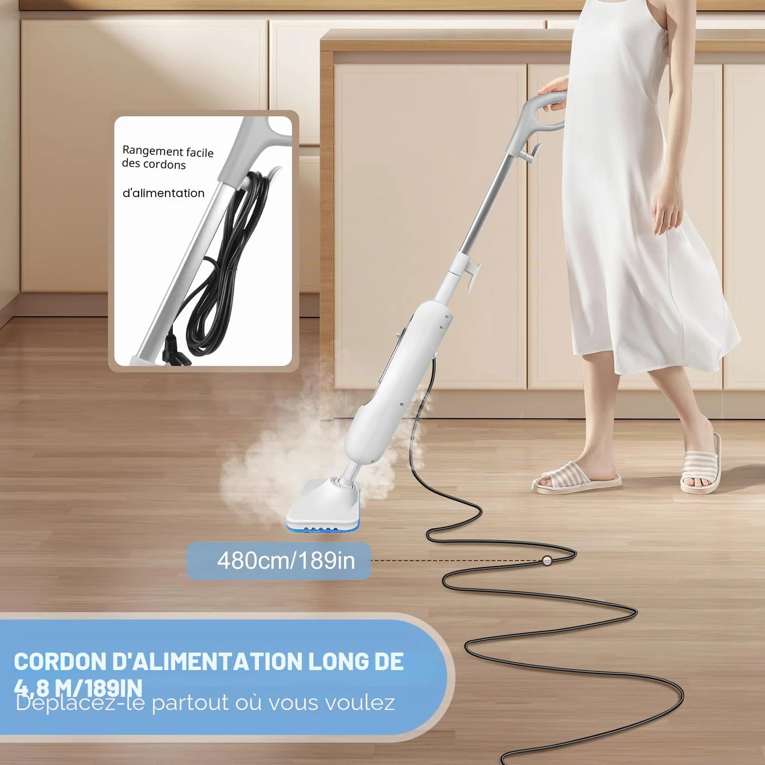 Nettoyeur Vapeur Électrique à Main pour Sol et Tapis 3500W 2 Vitesses Lucn