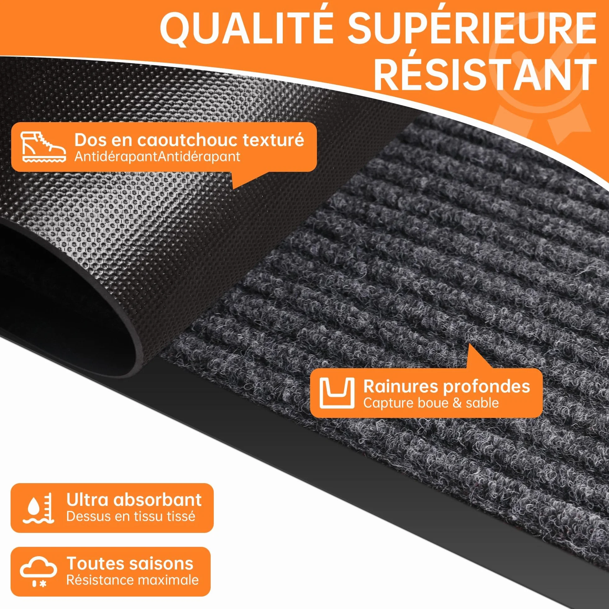 Paillasson Exterieur Entree 75x150cm, Grand Tapis d'Entrée, Tapis Entrée Exterieur Resistant Pluie, Tapis Commercial pour entrée -Gris Foncé