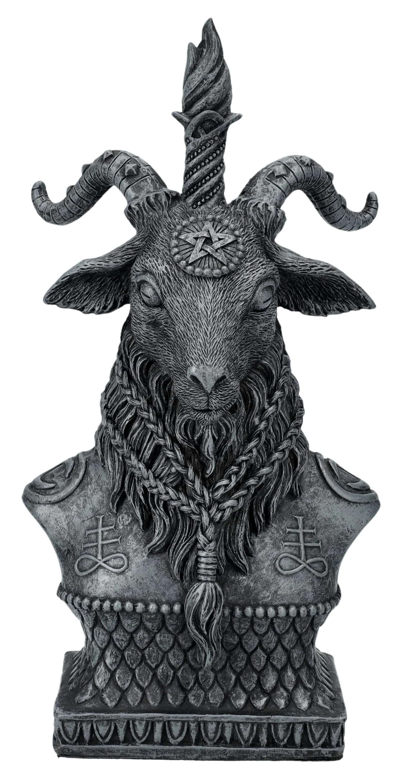 Pacific Giftware Buste Mystique Baphomet avec Cornes et Barbe tressée, en Pierre Artificielle, 20,5 cm, Noir et Gris
