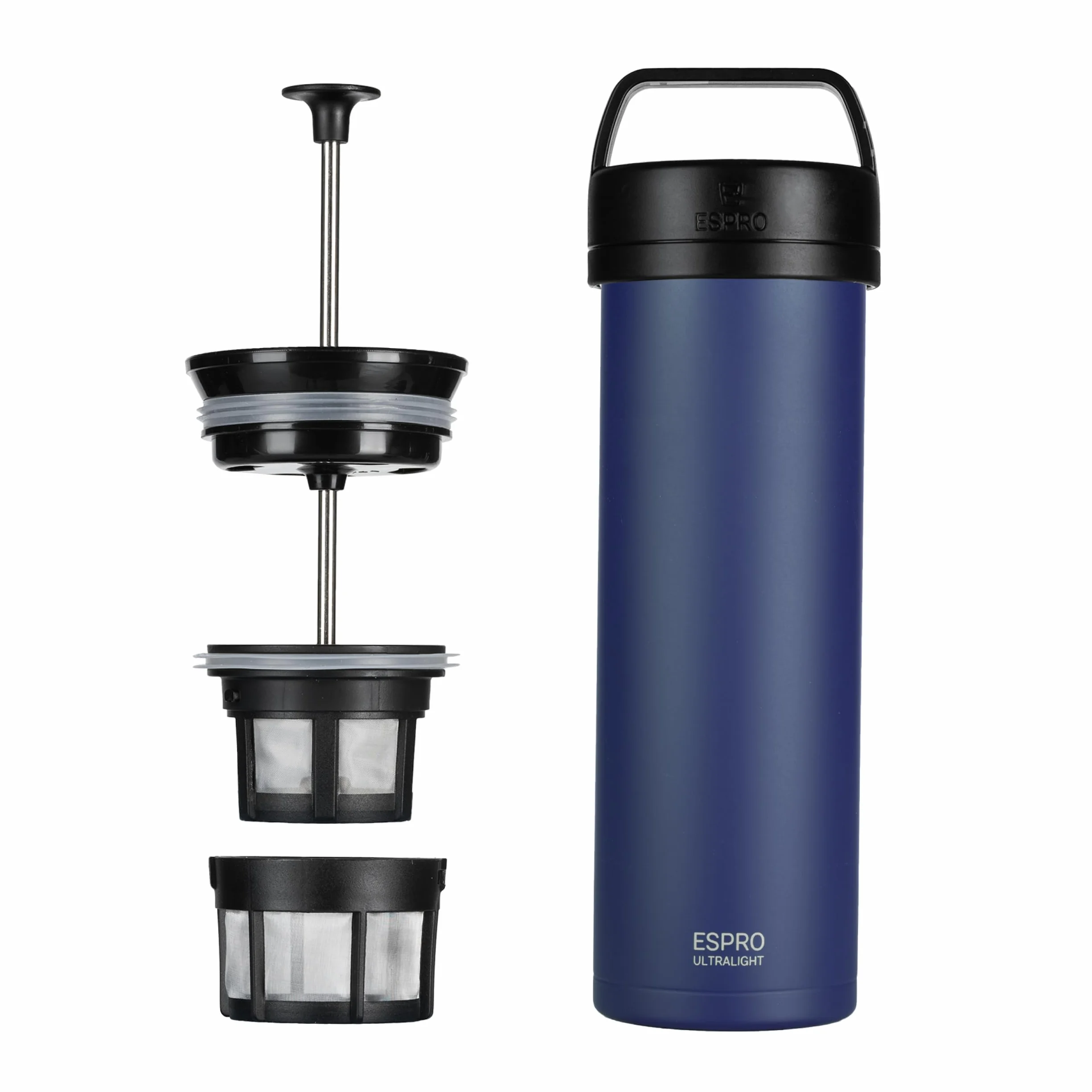 ESPRO P0 Cafetière à piston ultra légère pour voyage, isolation sous vide, en acier inoxydable, 473 ml, bleu égéen