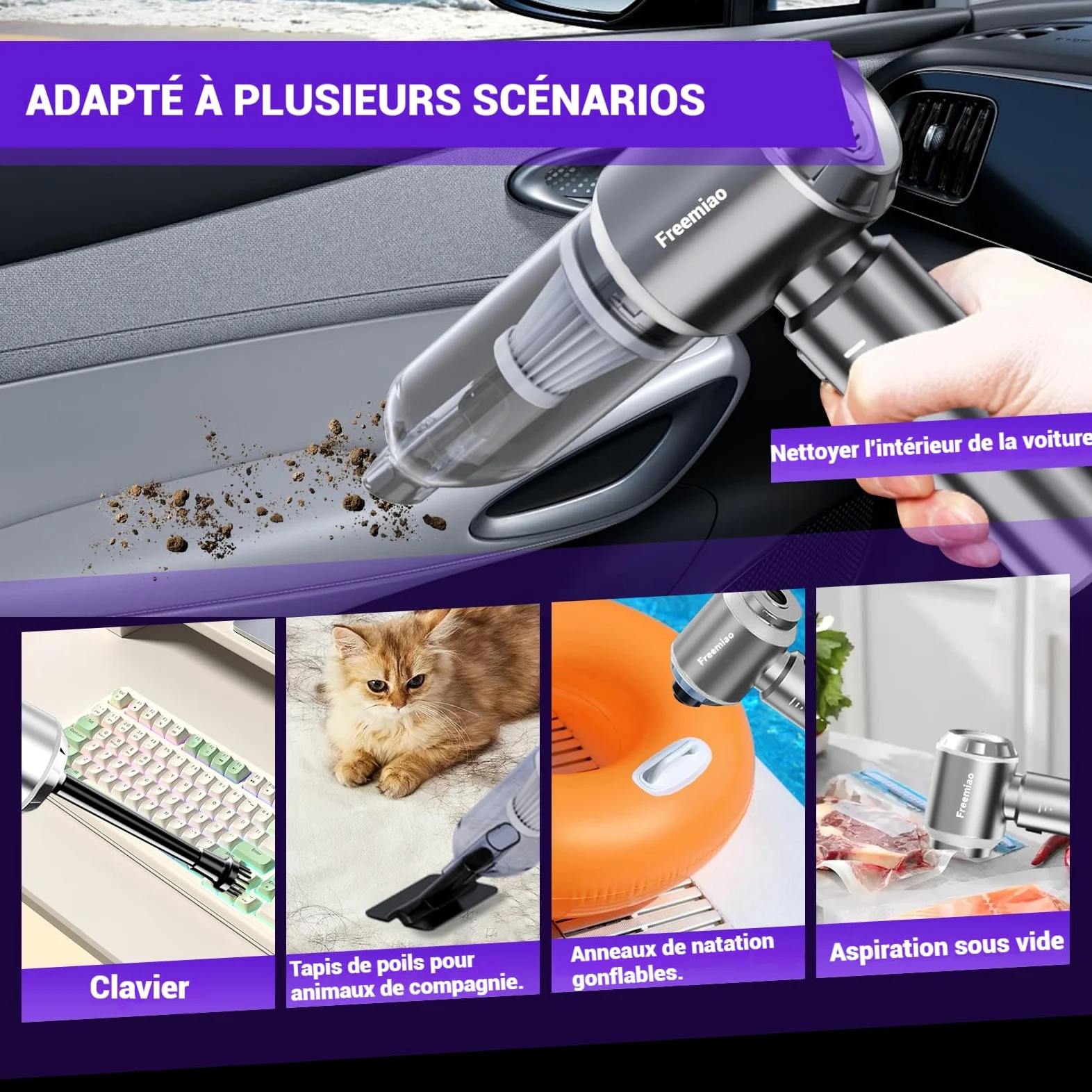 Aspirateur à Main Sans Fil 23000 Pa, Aspiration Cyclonique Puissante, Moteur Sans Balais, Portable Et Rechargeable, Idéal Pour Voiture, Maison Et Poils D'animaux