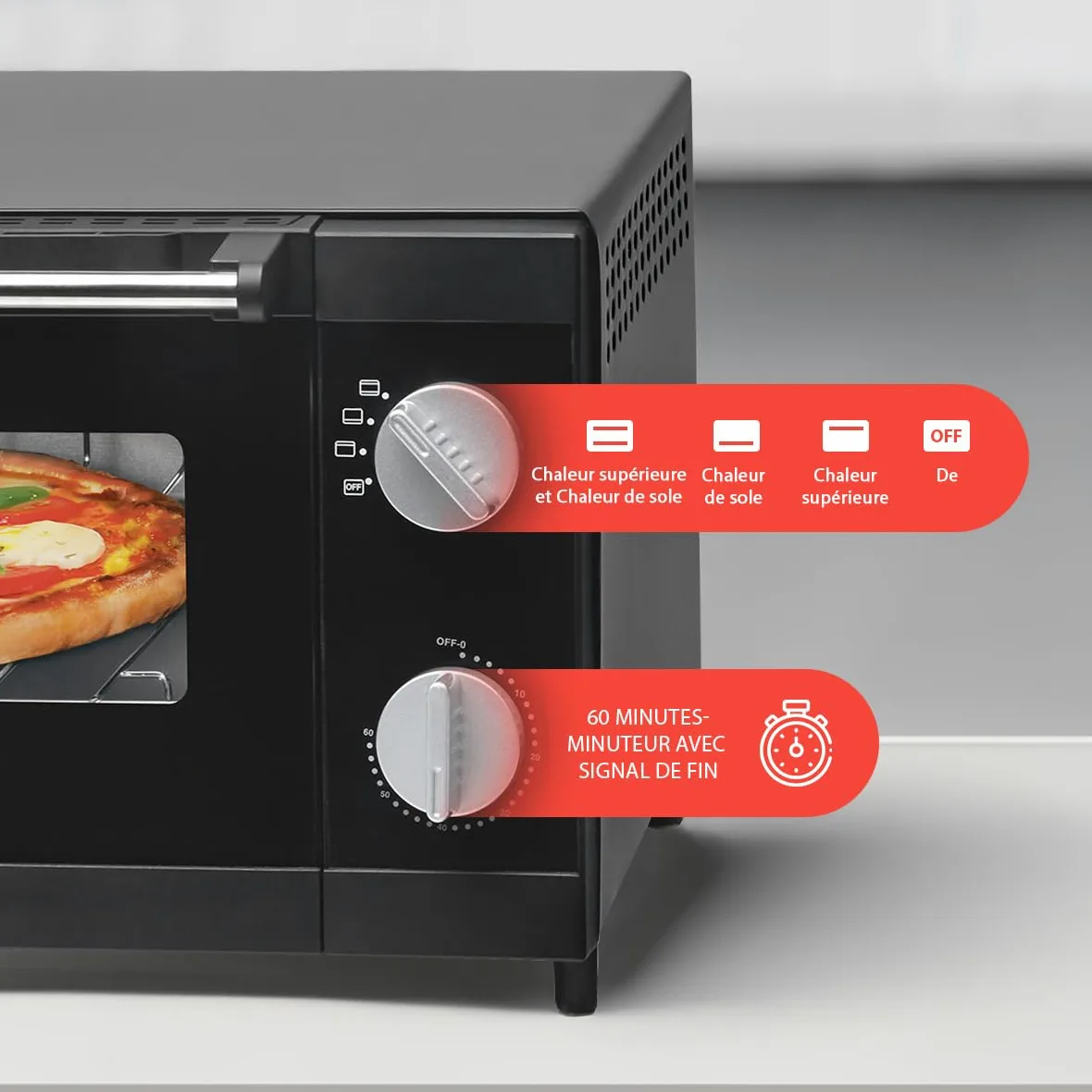 Clatronic Four à pizza avec espace de cuisson de 12 litres | idéal pour griller et réchauffer | Four avec chaleur supérieure et inférieure | Mini-four avec minuterie de 60 minutes | MPO 3520