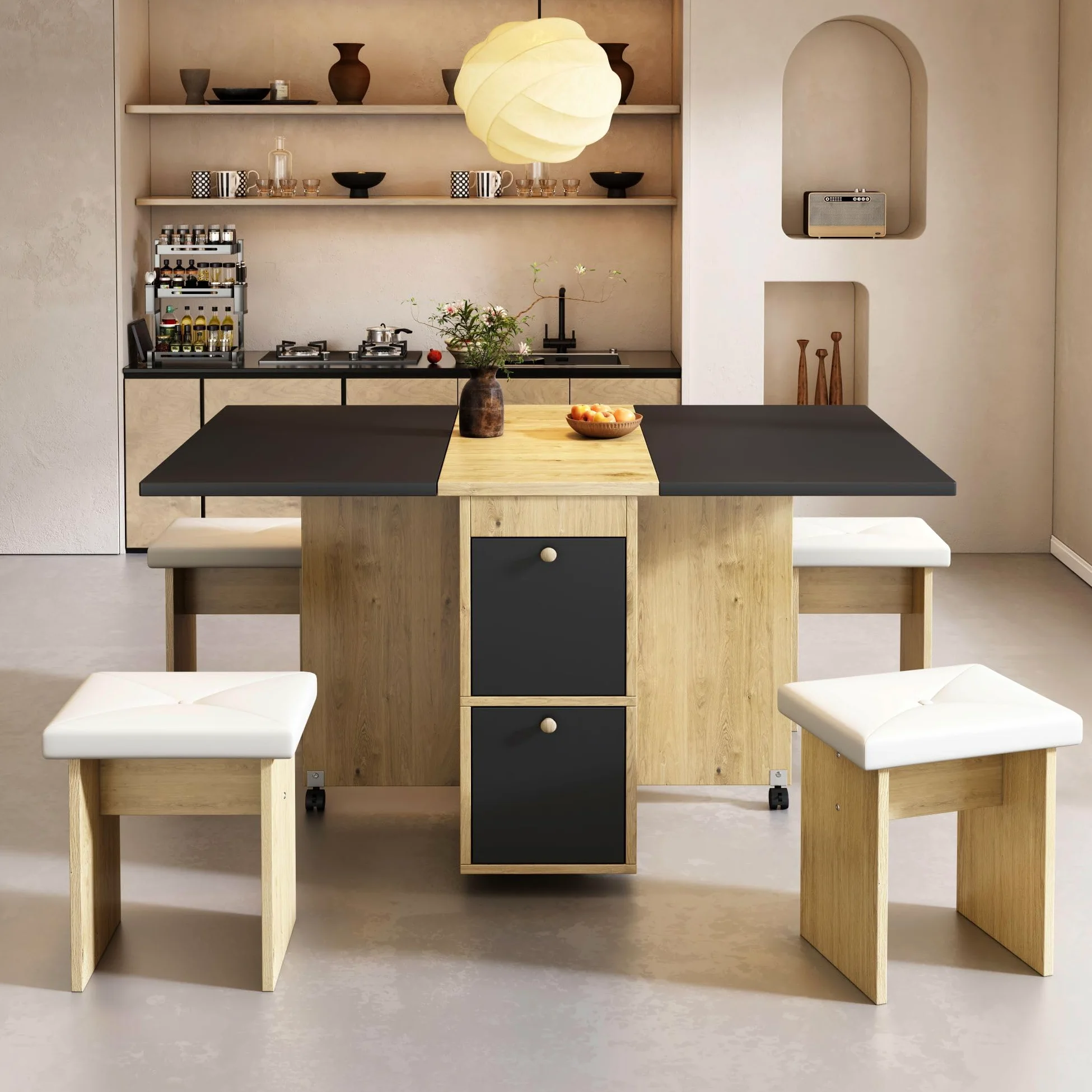 Sapgaks Table de salle à manger extensible 120 x 80 cm avec 4 chaises, pliable, en bois véritable, chêne