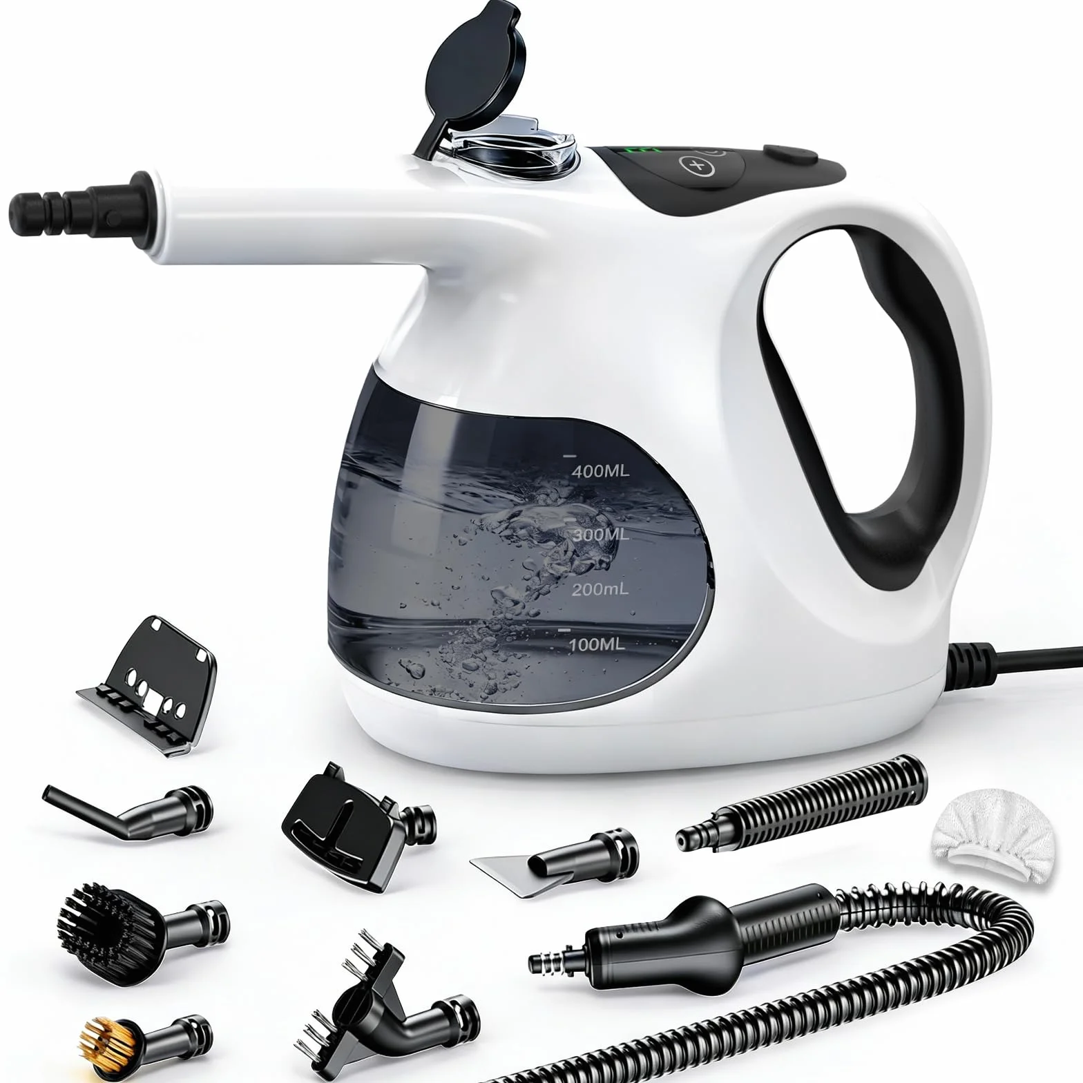 Nettoyeur Vapeur à Main 5S Chauffe Rapide, Steam Cleaner Poids Optimisé (Seulement 0.92 kg), 400ML Réservoir Transparent (Remplissage Facile),avec 10 Accessoires