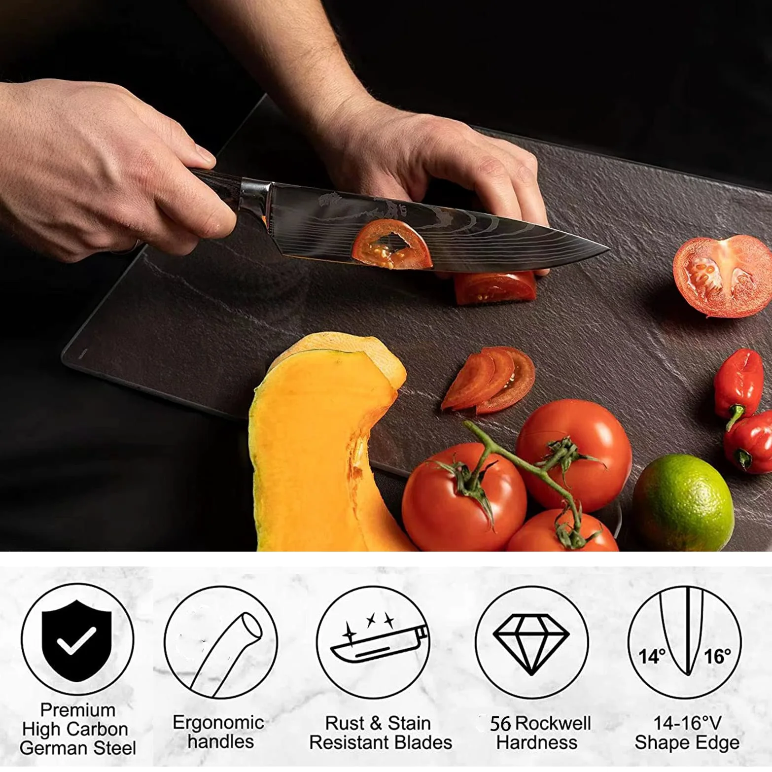 8 Pièces Couteau Cuisine Couteaux de Cuisine Ultra Sharp en Acier Inoxydable, Couteaux Japonais Professionnelle avec Poignée Ergonomique