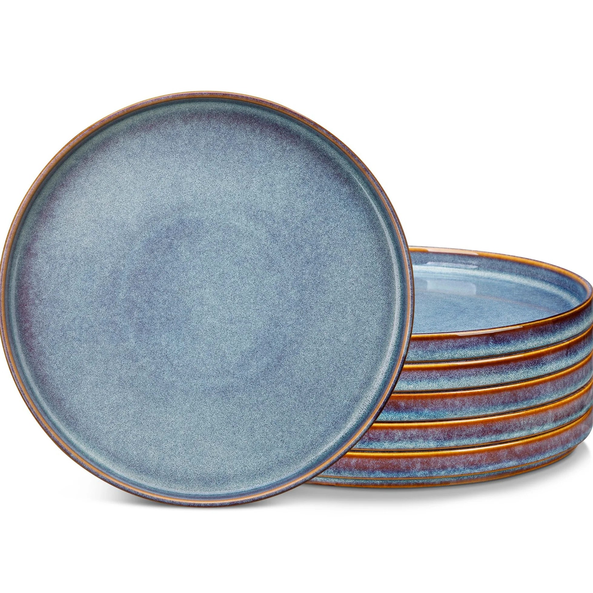 vancasso Série ONION Lot de 6 Assiettes Plates en Grès 25,4 cm - Va au Micro-Ondes, Four et Lave-Vaisselle - Gris Bleu Émaillé, Design Élégant et Résistant