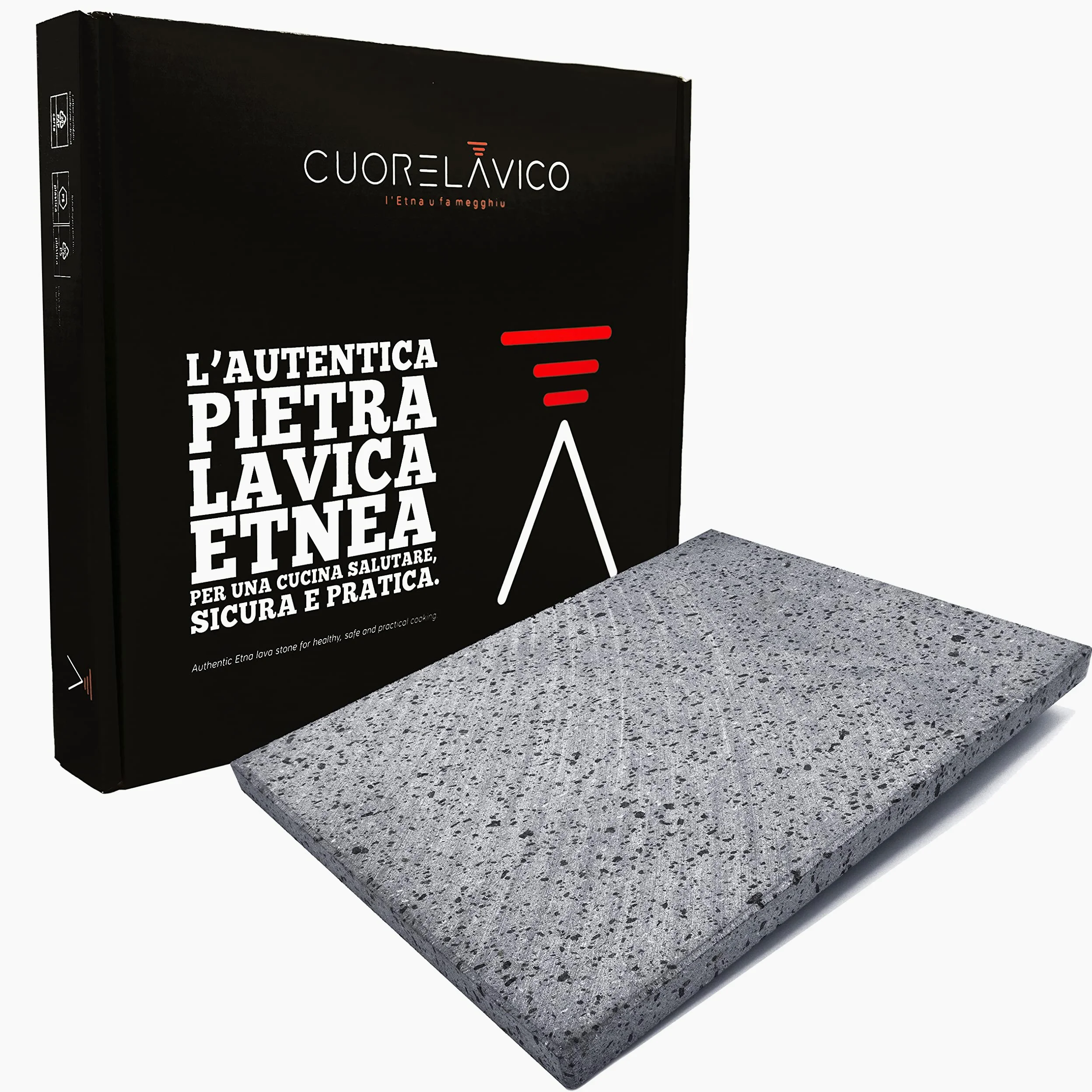 Cuore Lavico Plaque réfractaire en pierre de lave de l’Etna pour pizza et pain, 39 x 30 x 2 cm, pour four à gaz, électrique et barbecue, fabriquée en Italie