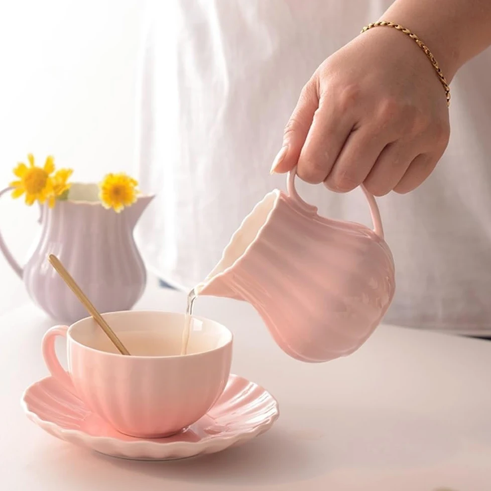 Pot à Lait, saucière, Tasse à Eau, pichet à crème, Pot à café, Pot à Sucre, Pot en céramique à Motifs Floraux avec Anse