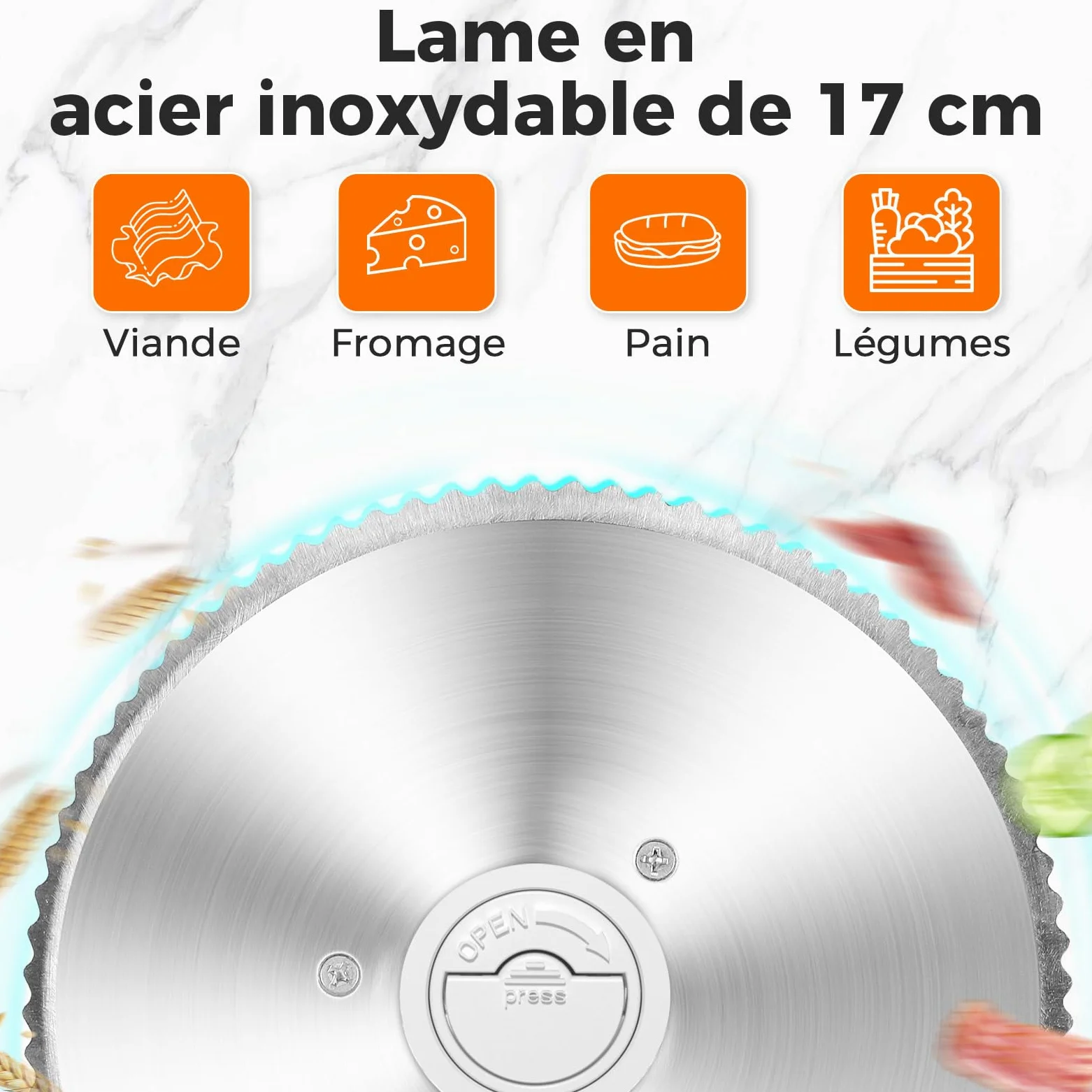 YASHE Trancheuse Électrique Pliable, 180W Trancheuse à Jambon, Lame Inox 17 cm, Épaisseur Réglable 0–15 mm, Compacte et Facile à Ranger pour Viande, Fromage, Pain, Légumes, Blanc