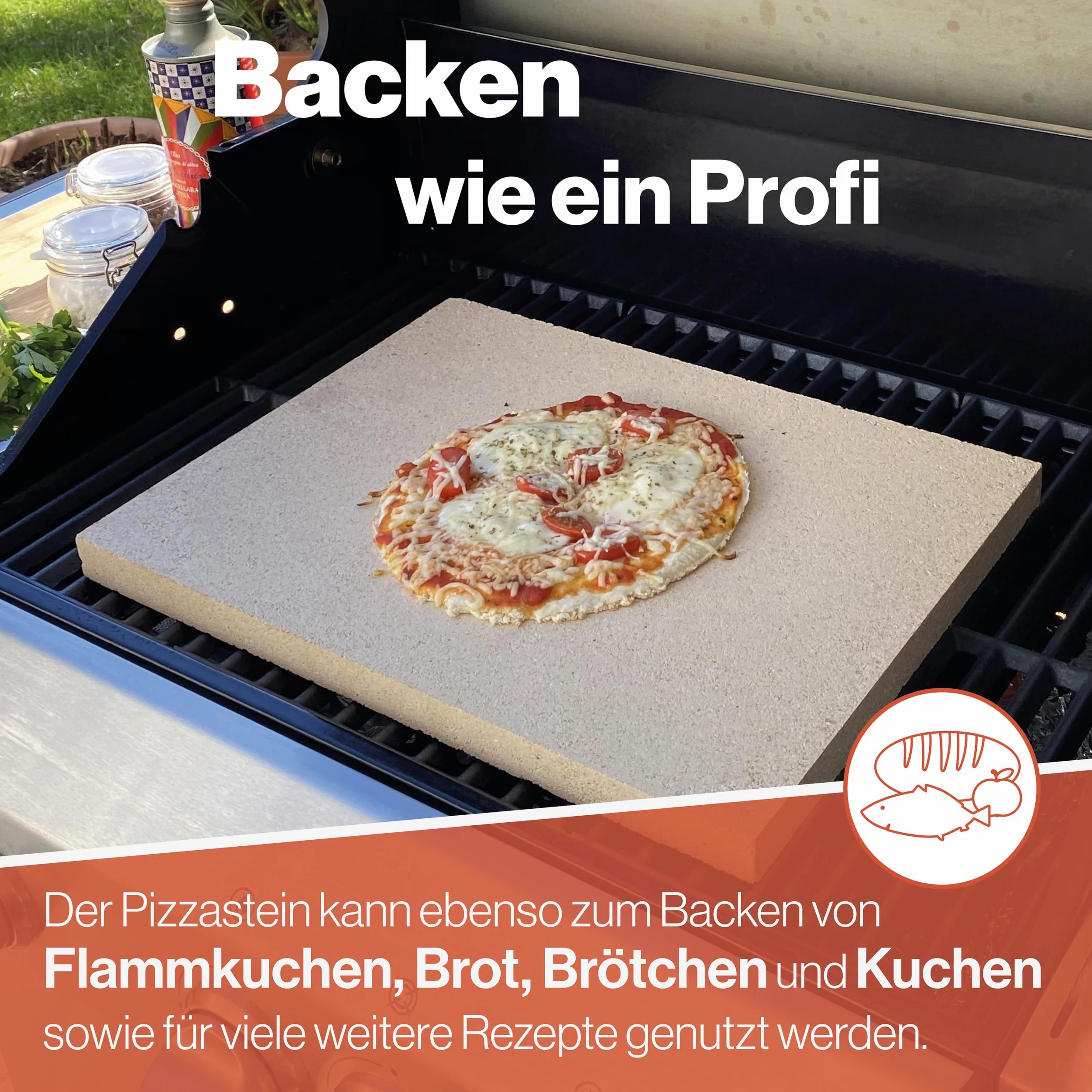 Feuerfest 123 - Pierre à pizza en chamotte carrée 40 x 30 x 2,5 cm - Pour four et barbecue (au gaz) - Véritable pierre réfractaire, pierre de cuisson pour pizza croustillante et aérée