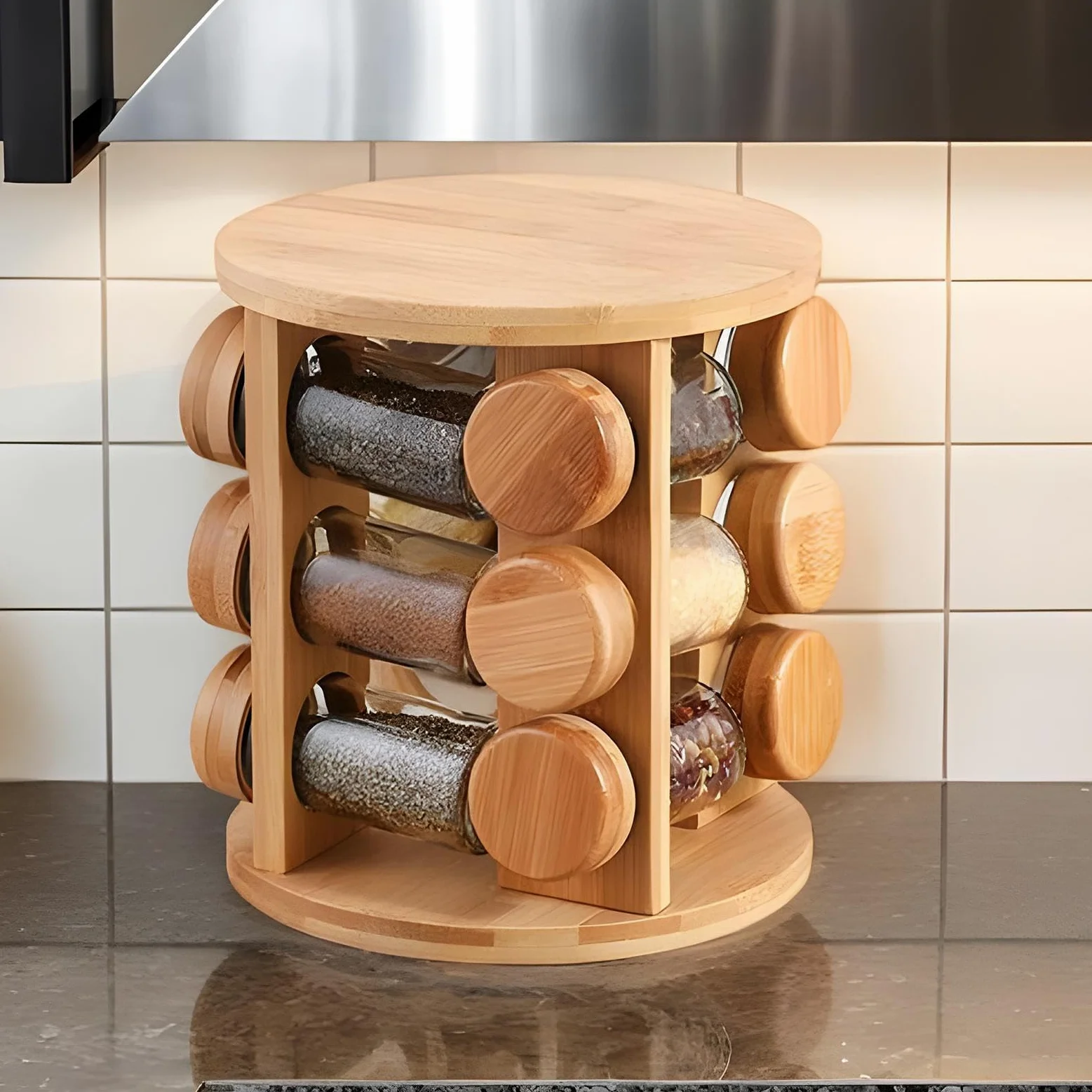 Étagère à assaisonnement rotative | Étagère de rangement en bois | pour salière et poivrière pour armoire, garde-manger, cuisine, comptoir, salle à manger, appartement, amateurs de cuisine à l