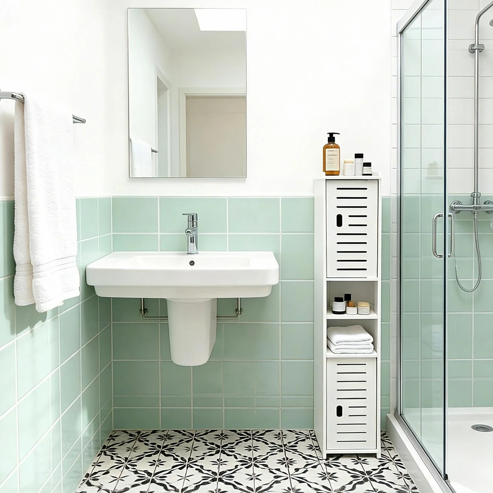Chiluxendo Blanc Armoire Salle de Bain, Armoire d'angle avec Porte et Compartiment Ouvert, Meuble Toilettes, Meuble de Rangement de Salle de Bain Etroit pour Salle de Bain, Salon, Cuisine(20x18x97cm)