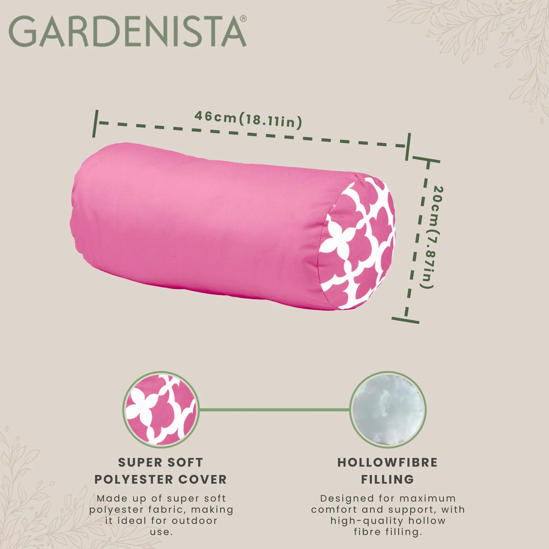 Gardenista Coussin Renforcé de Jardin Extérieur | Patio Fauteuil en Rotin Meubles à Motifs Coussin | Étanche | Rembourrage en Flocons de Mousse Hypoallergénique (Solid/Arabesque Pink)