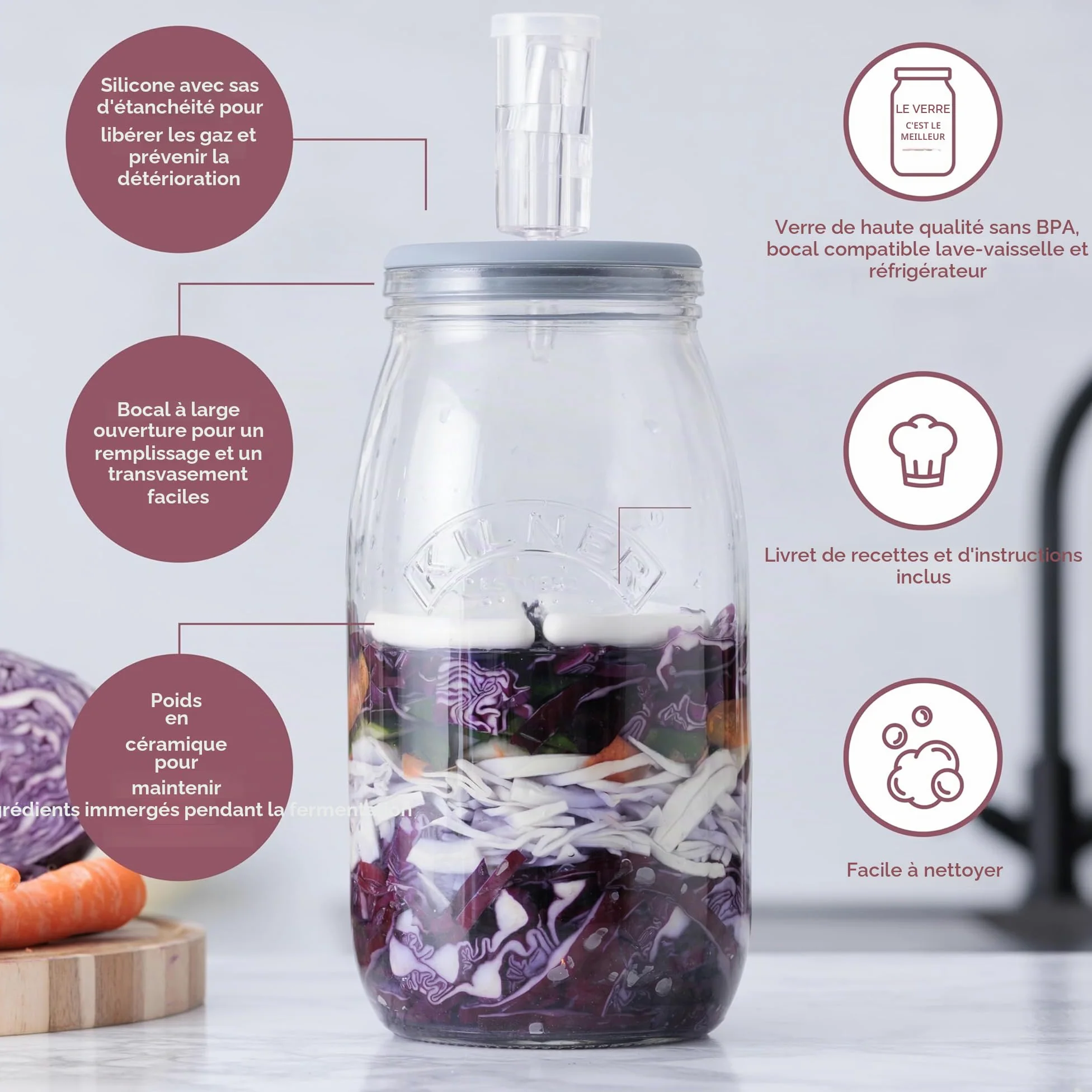 Kilner - Lot de Pots de Fermentation. 3L Fermentation : 3 l, Claire