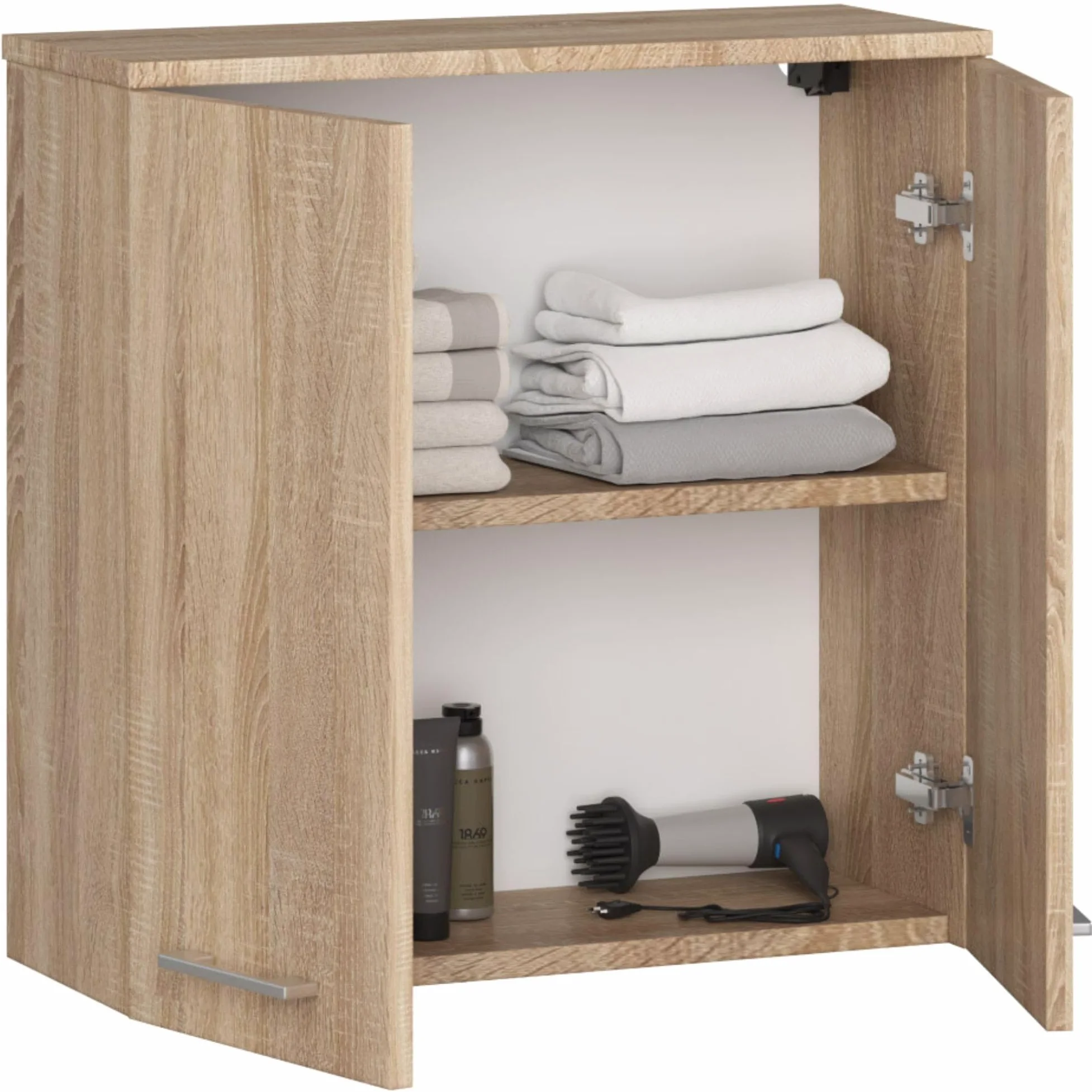 AKORD Meuble Haut WC Suspendu | Fin L60 | 2 Portes | Etagere Murale | Commode Salle de Bain | Armoire | Rangement | Toilette Mural | Placard Cuisine | L60 x H60 x P22,5 cm | 18 kg | Chêne de Sonoma
