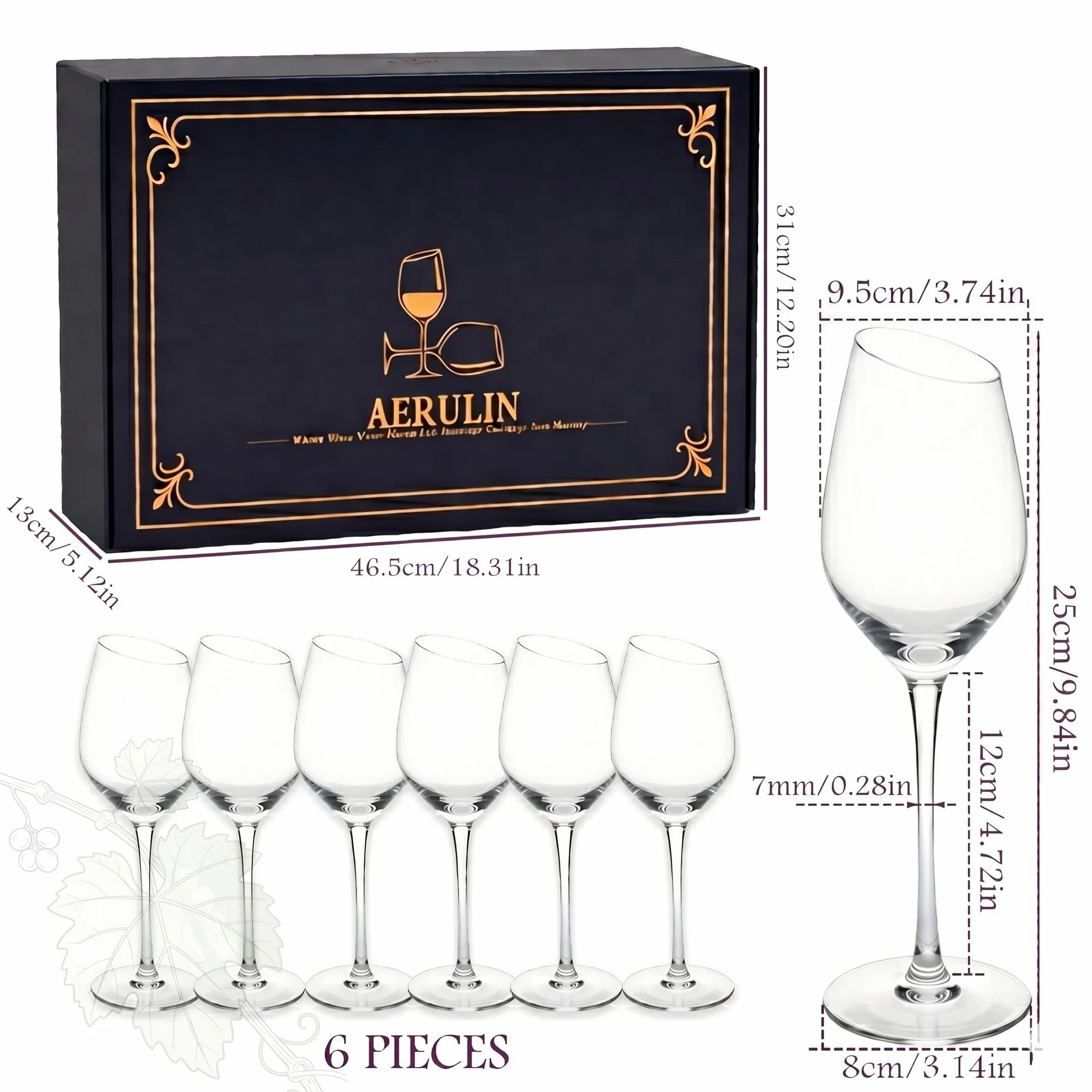 Lot de 6 grands verres à vin rouge à bord incliné soufflés à la main à longue tige, sans plomb, verres à vin transparents pour femmes et amateurs de vin