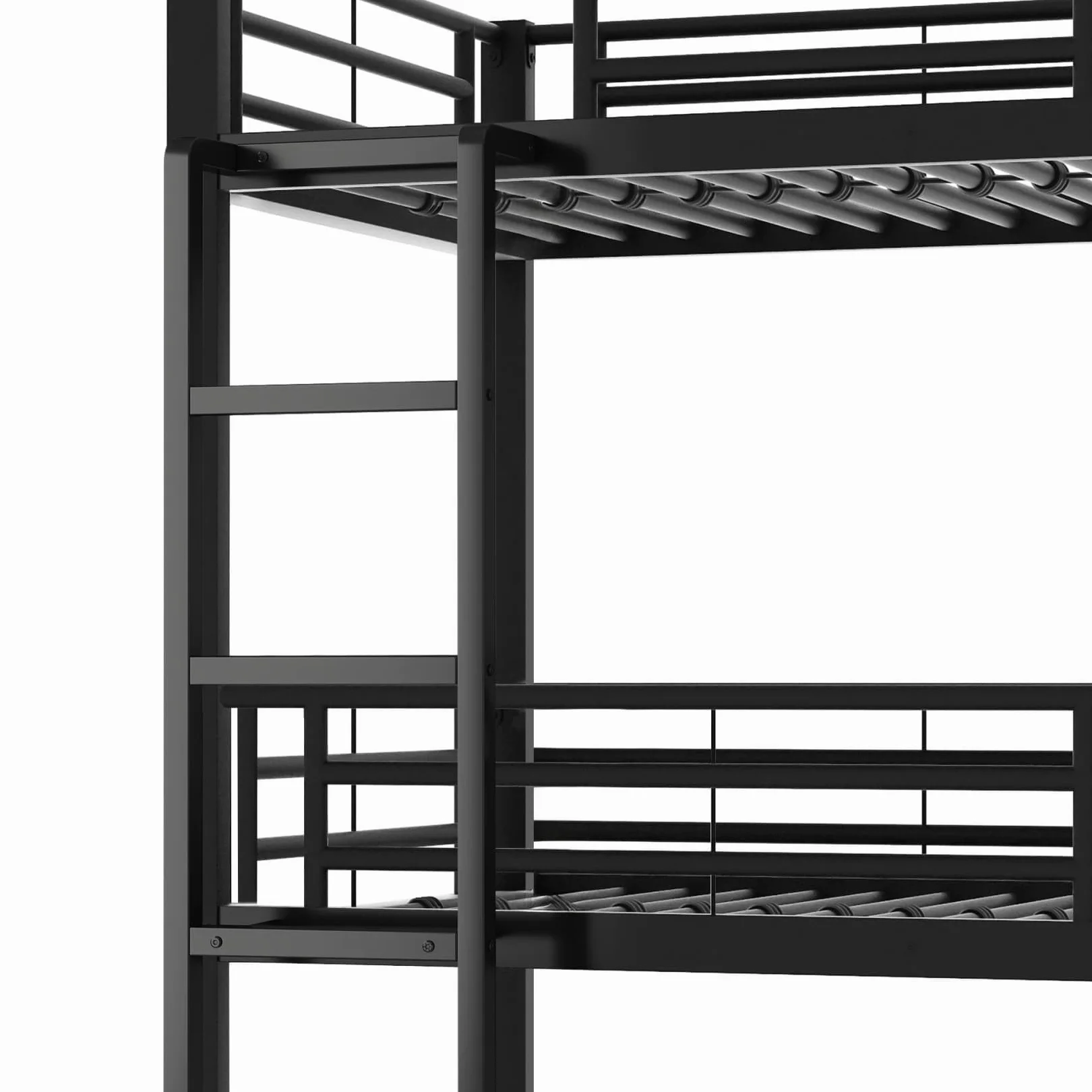 PUGSDRLY Lit Superposé 3 Place 90x200 avec Escalier,Sommier Robuste(B-Noir) | Quatre Barrières Haute,Escalier Robustes,pour Garçons Filles