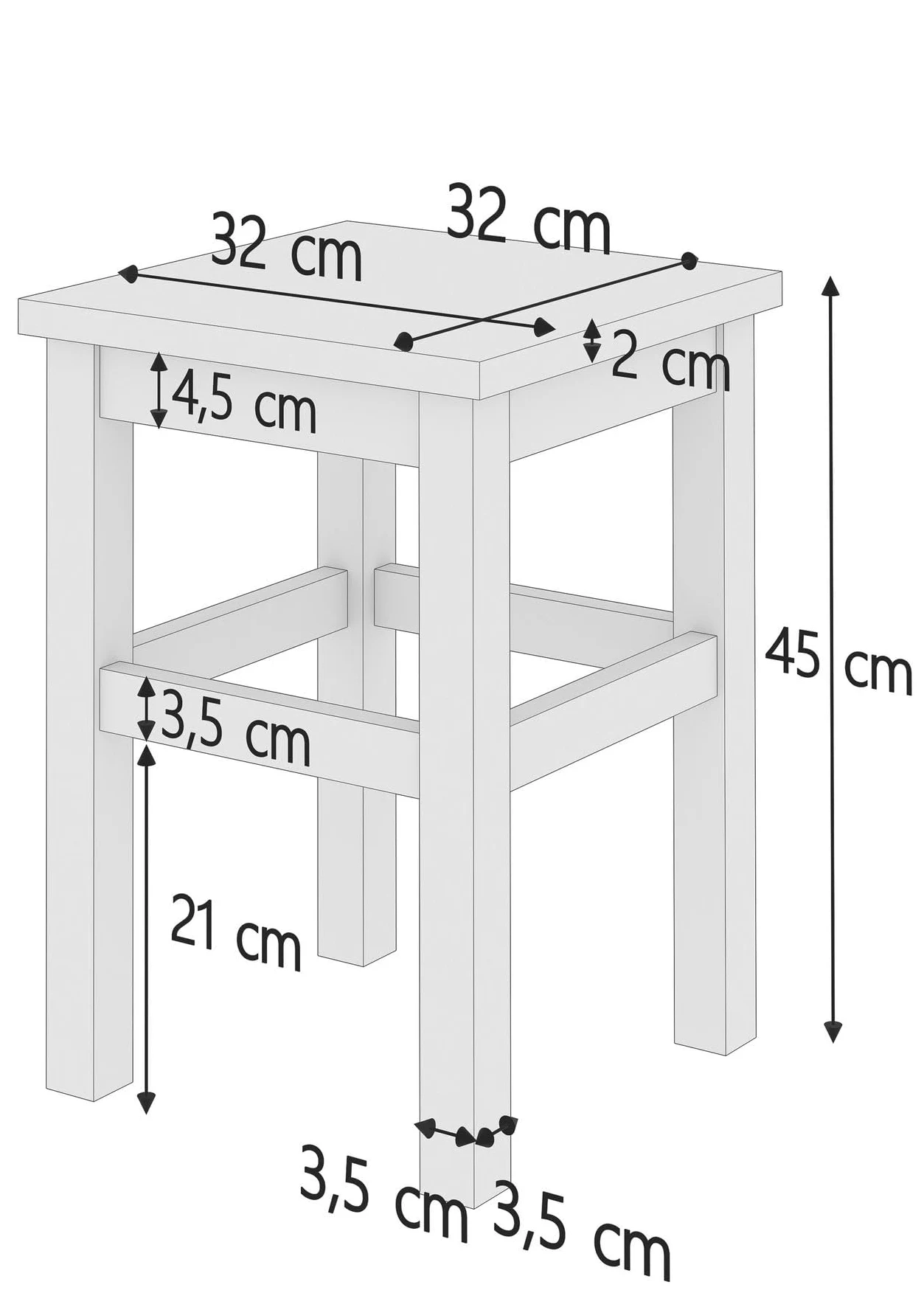Erst-Holz Tabouret en Bois Massif sans Dossier en pin Massif Naturel ou Blanc V-90.71-41pin Blanc