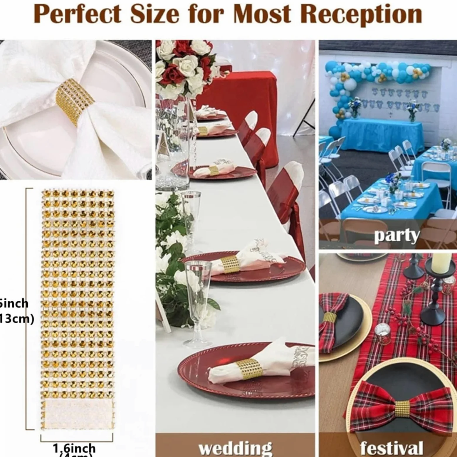 Lot de 200 ronds de serviette en strass pour décoration de mariage (noir)