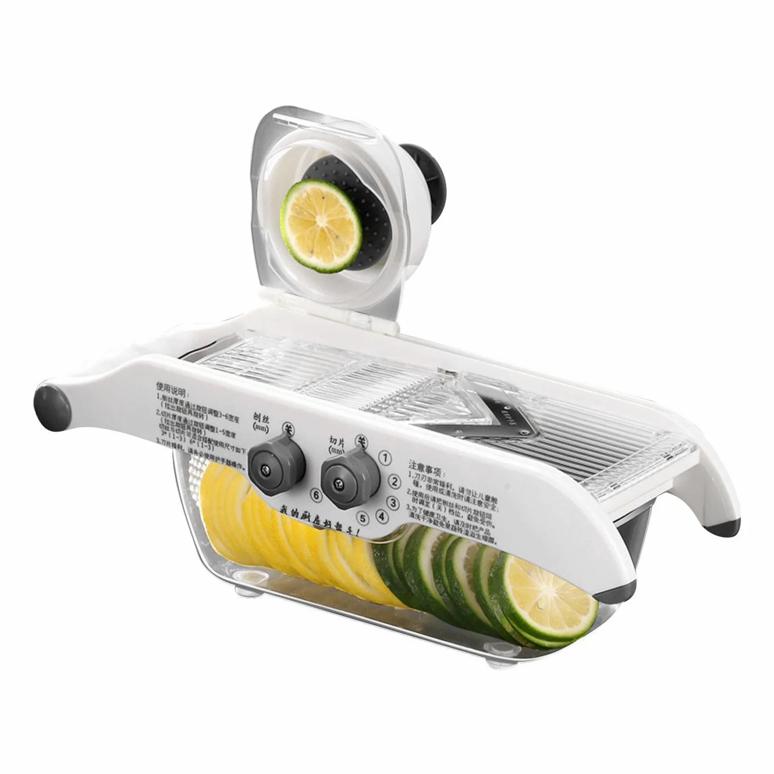Trancheuse à citron – Trancheuse manuelle pour légumes et fruits avec récipient, épaisseur réglable, machine à trancher pour terre, citron, lingjiong