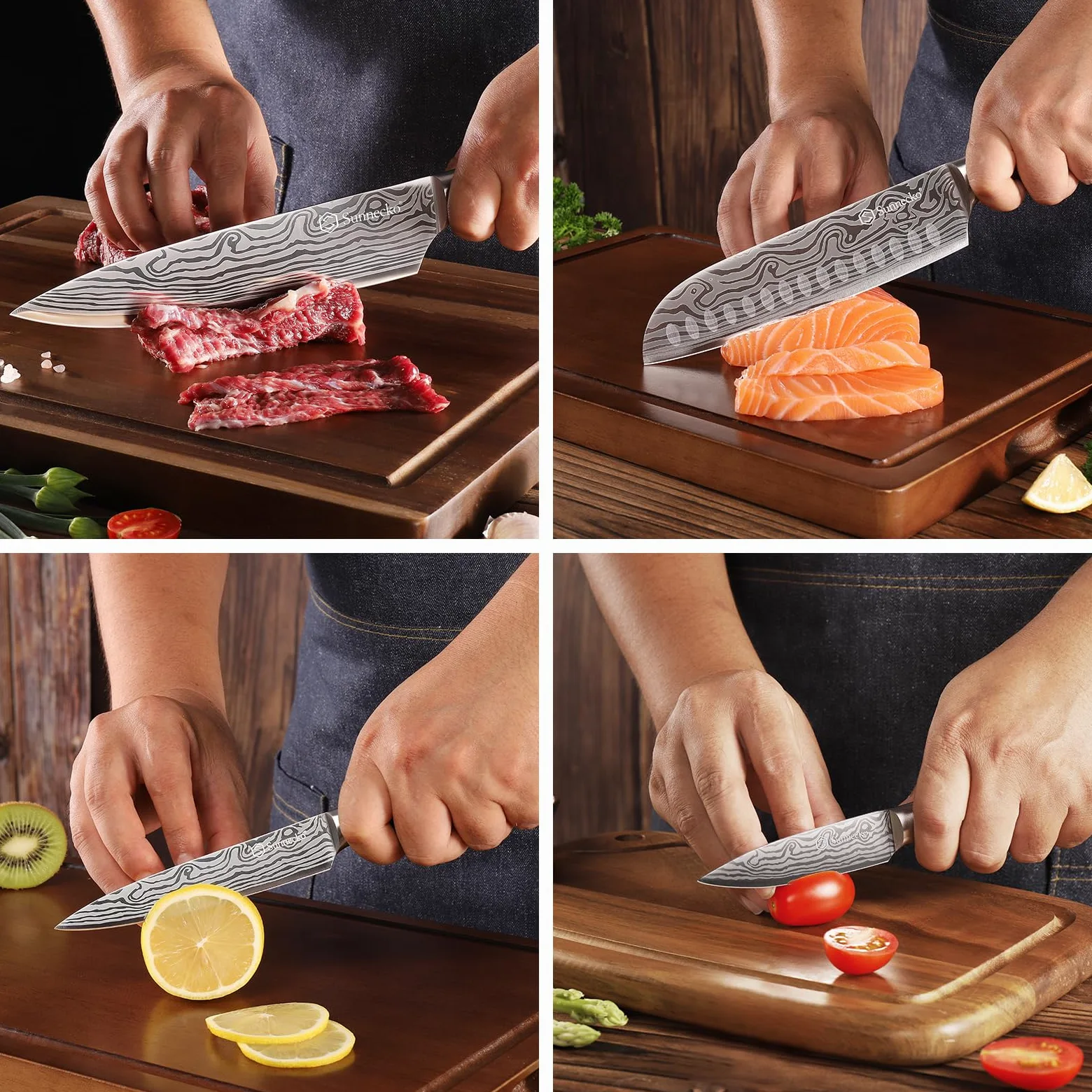 Sunnecko Set Couteau Cuisine Professionnel - Couteaux de Cuisine Japonais 5 Pièces en Acier Inox Lasé, Couteau Office Chef Santoku Pain Légume