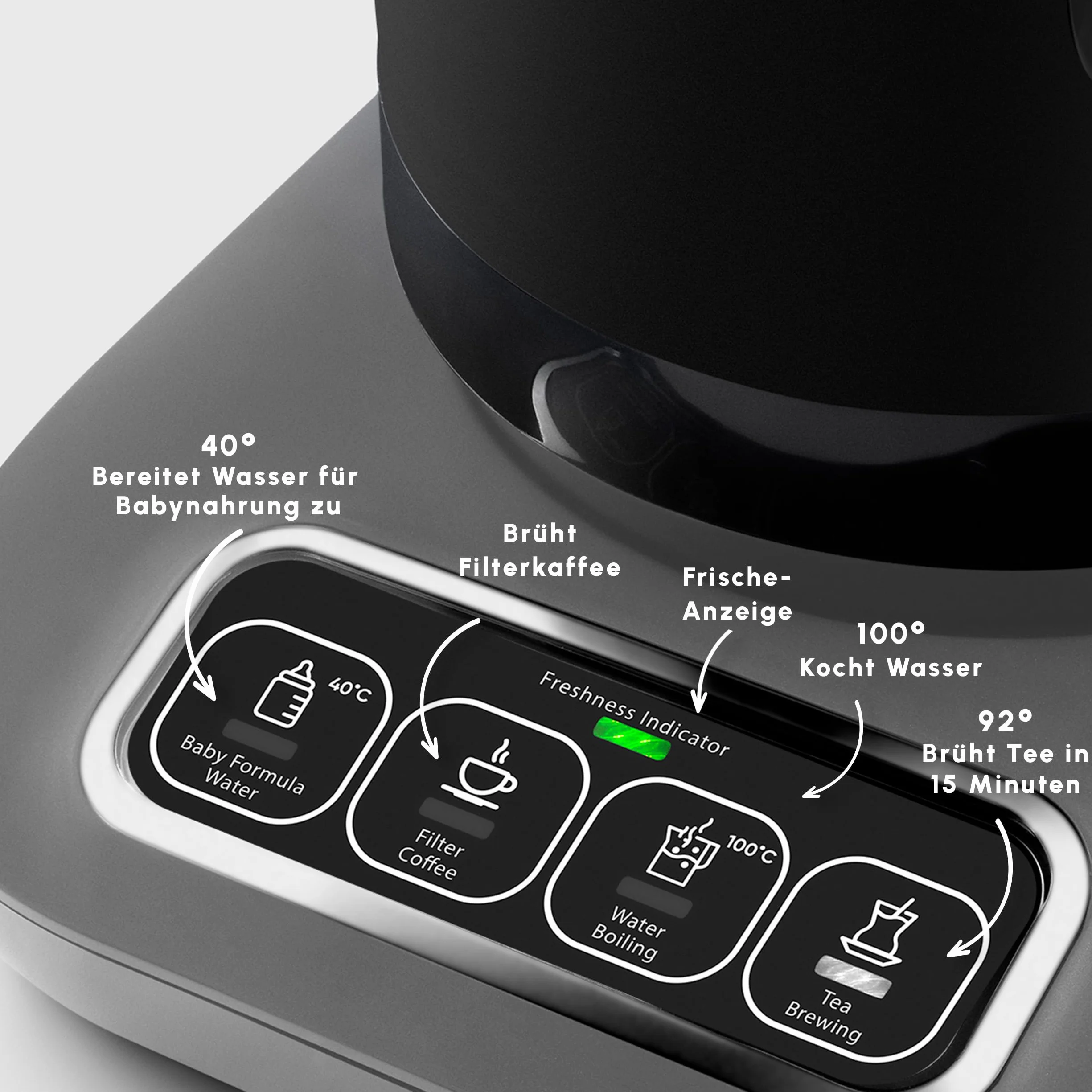 Karaca Caysever Robotea Pro 4-en-1 Theiere Electrique Automatique, Machine à Café Filtré, Bouilloire à Thé, Theiere avec Infuseur, 2500W, Gris Espace