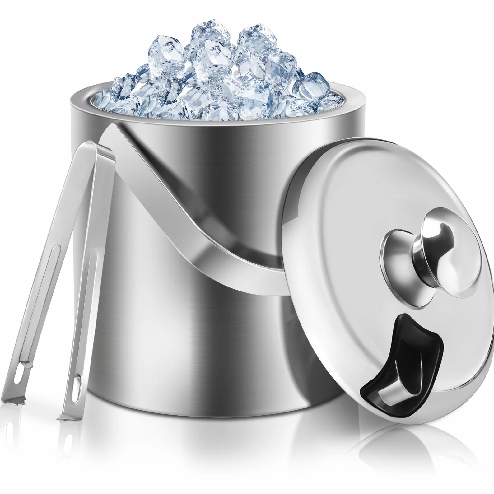 Sailnovo Seau à glace en acier inoxydable avec couvercle + pince - Accessoires pour bar de maison