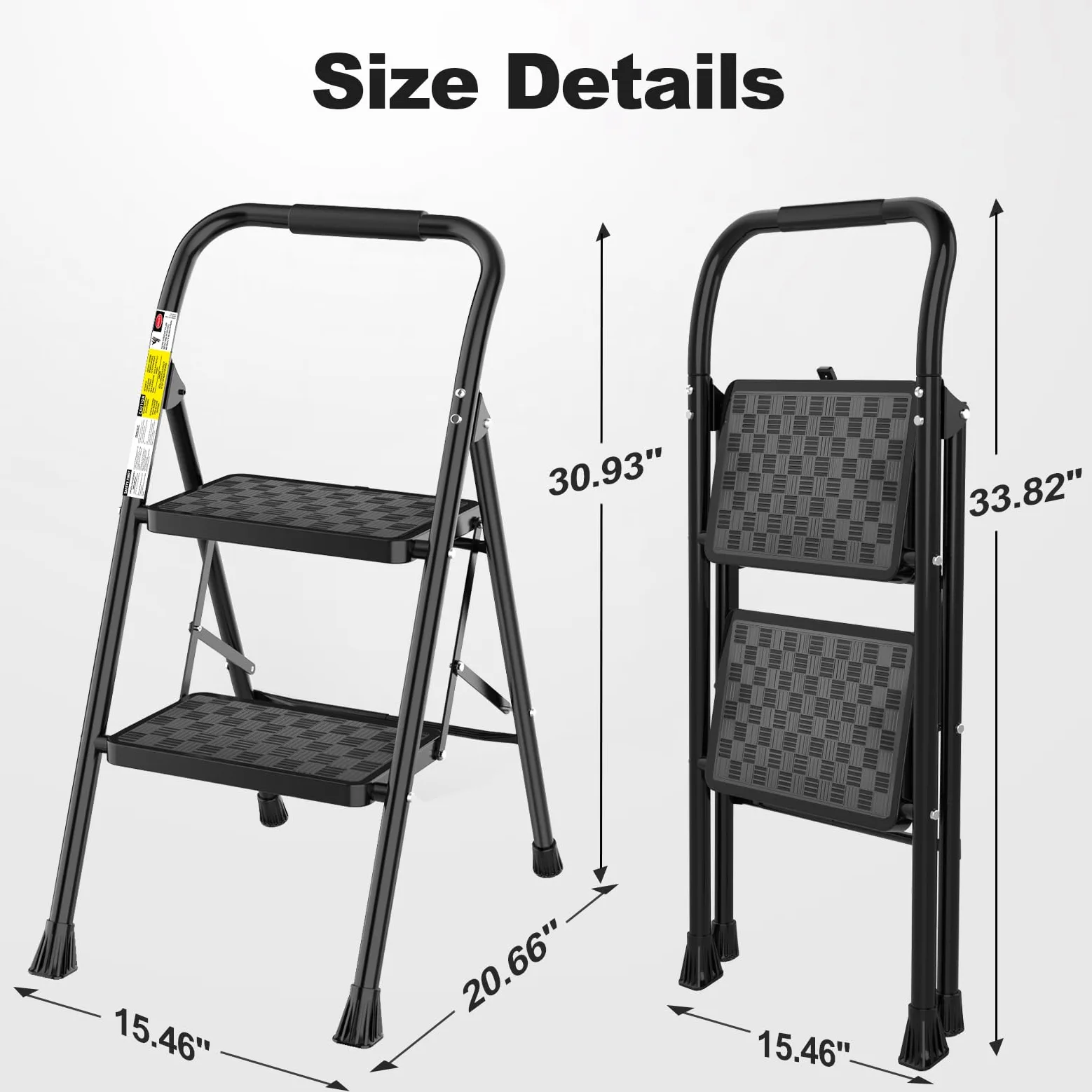 HBTower Escabeau 2 Marches Pliable, Marchepied avec Poignée Rembourrée, Capacité 150KG, Marches Larges Antidérapantes