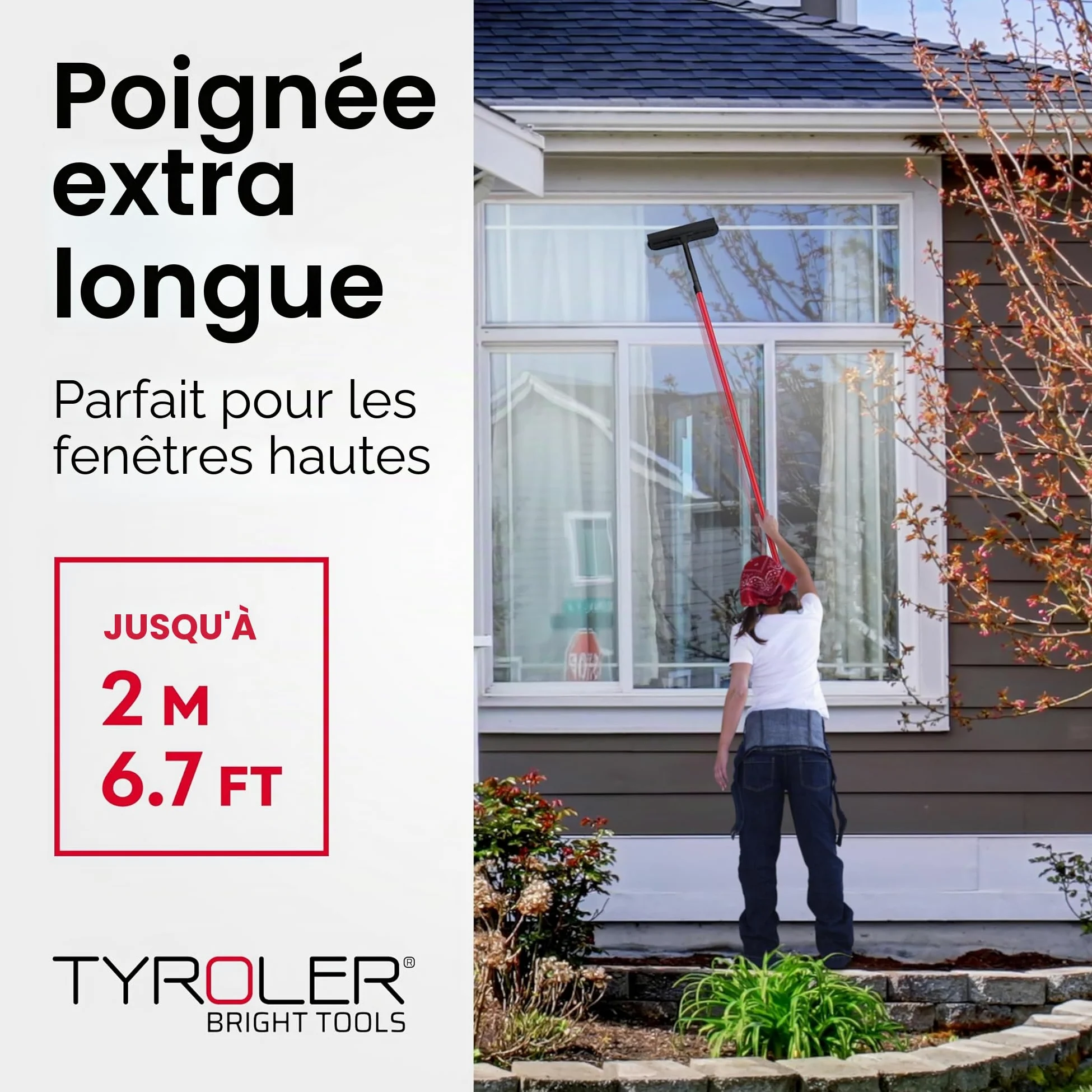 Tyroler Raclette Vitre Professionnel Nettoyage Vitre | 30 à 205cm Lave Vitre Manche Télescopique Nettoyant Vitre | Kit Nettoyage Vitre 2 en 1 | Perche Télescopique Nettoyage Parfaite