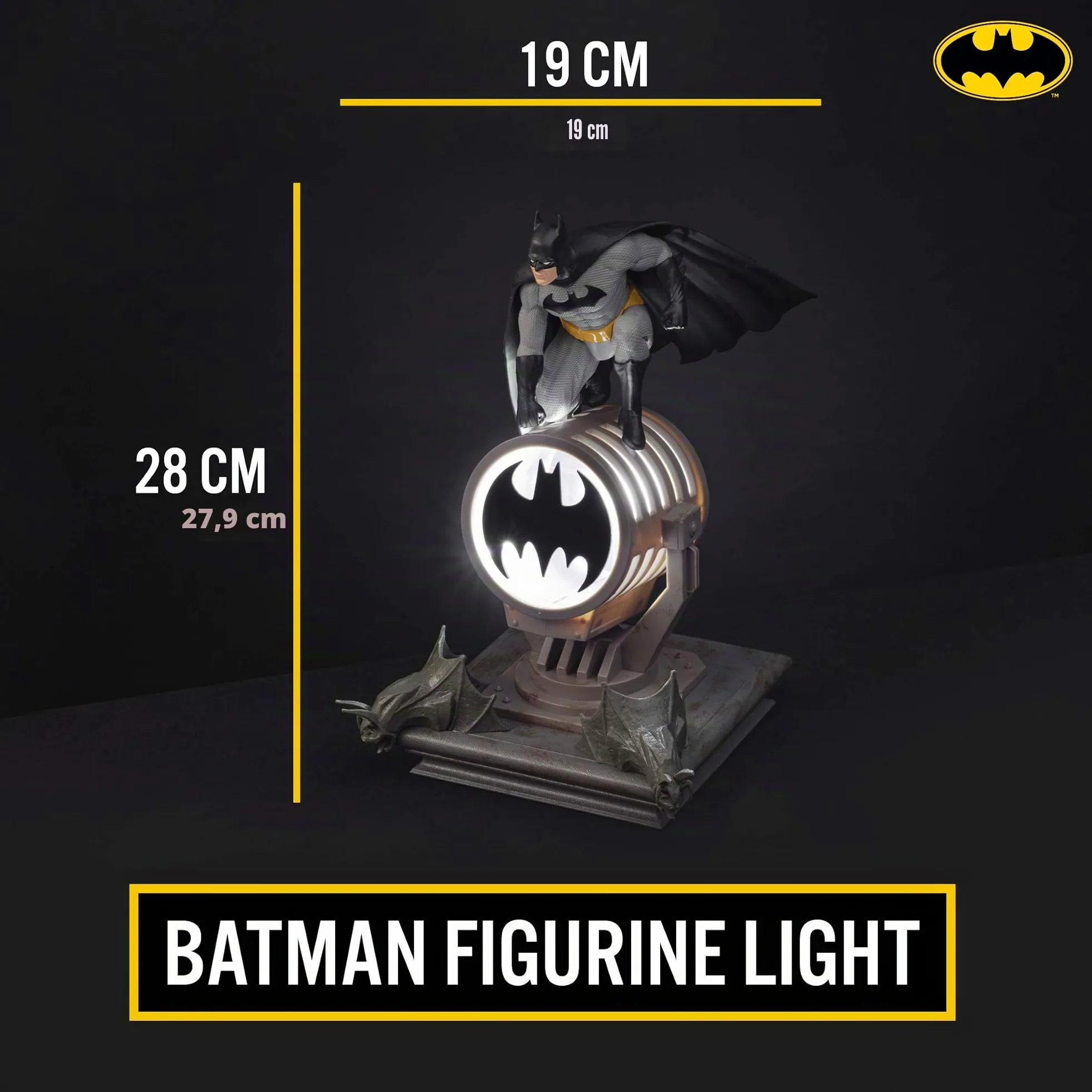 Lampe Figurine Batman - Officiellement Licenciée, Décor & Cadeau DC Super Héros, Lampe Display Collectible pour Fans Comics DC, Alimentée par USB 27” LED