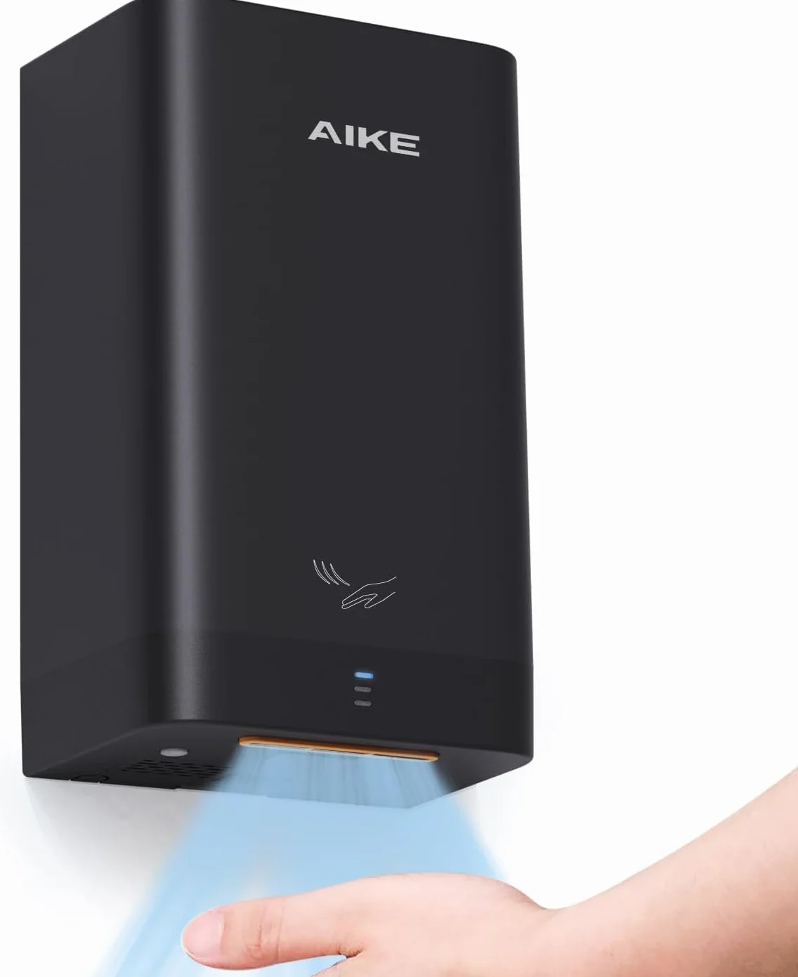 AIKE Sèche-Mains Ultra Compact, Plus Petit qu'une Feuille A4, Remplace Les Essuie-Mains en Salle de Bain, 900W 220V, Haute Vitesse, ABS Résistant, Noir AK2822