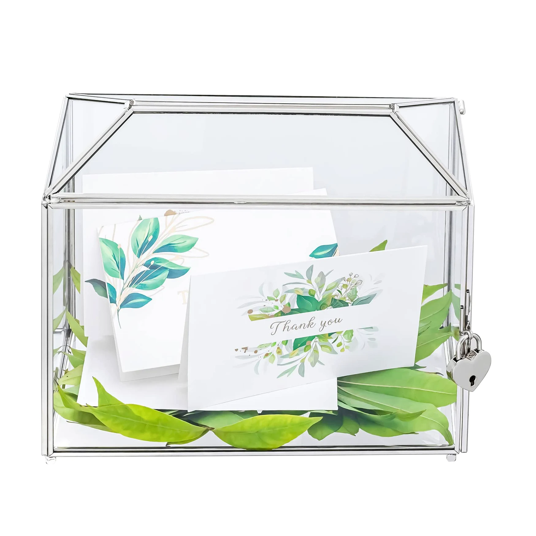 NCYP 26cm Boîte à Cartes en Verre de Mariage avec Fente et Serrure, Géométrique Argent Faite à la Main pour les Réceptions de Fête D'anniversaire (Boîte en Verre et Serrure Uniquement)