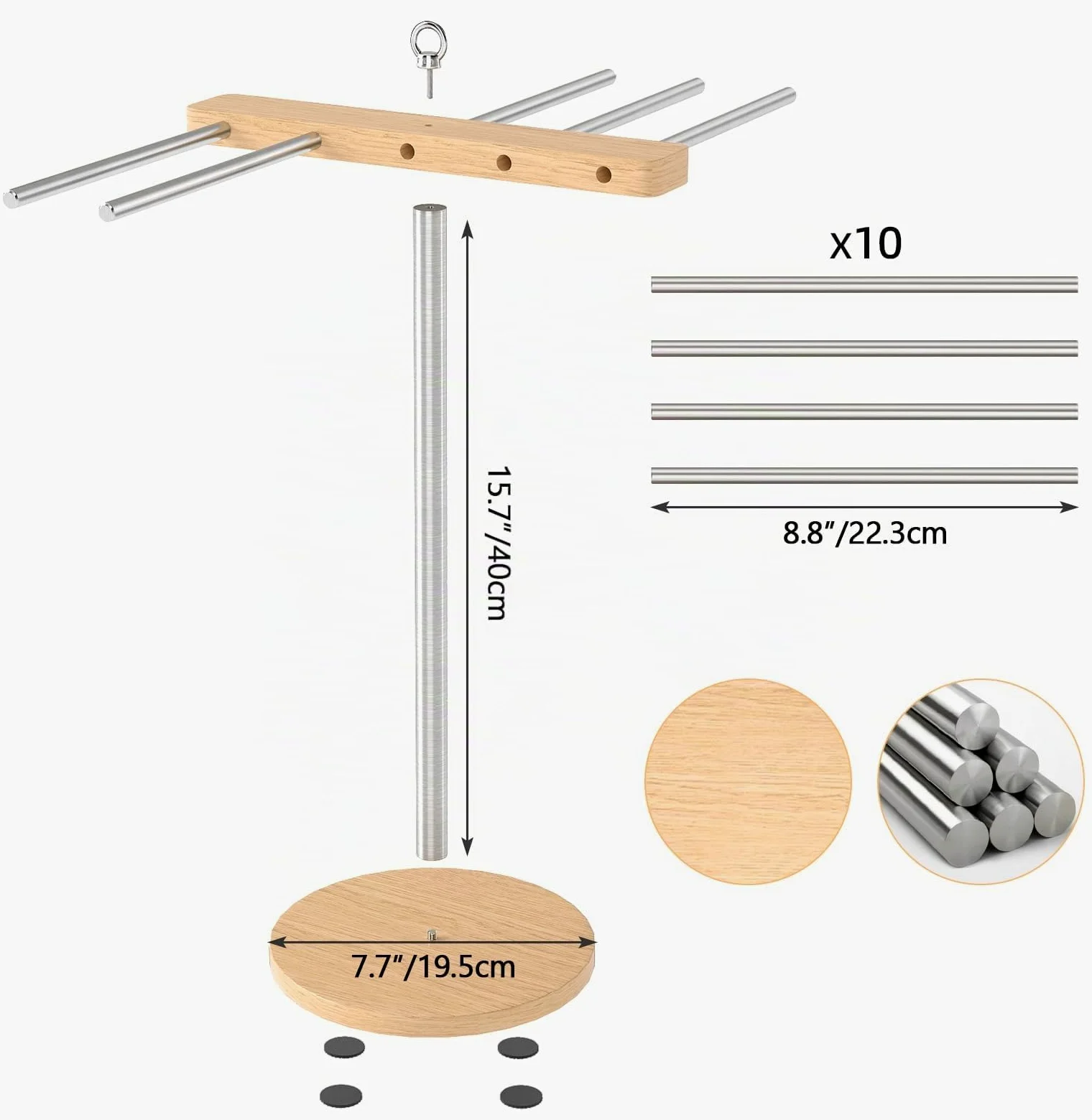 STWWO Séchoir à Pates Fraiches Séchoir à Spaghetti avec 10 Bras Amovibles INOX 304 Support de Séchage de Nouilles pour Ustensiles Cuisine Pâtes Faits Maison - Jusqu'à 2 Kg de Pâtes Fraiches, WSA007