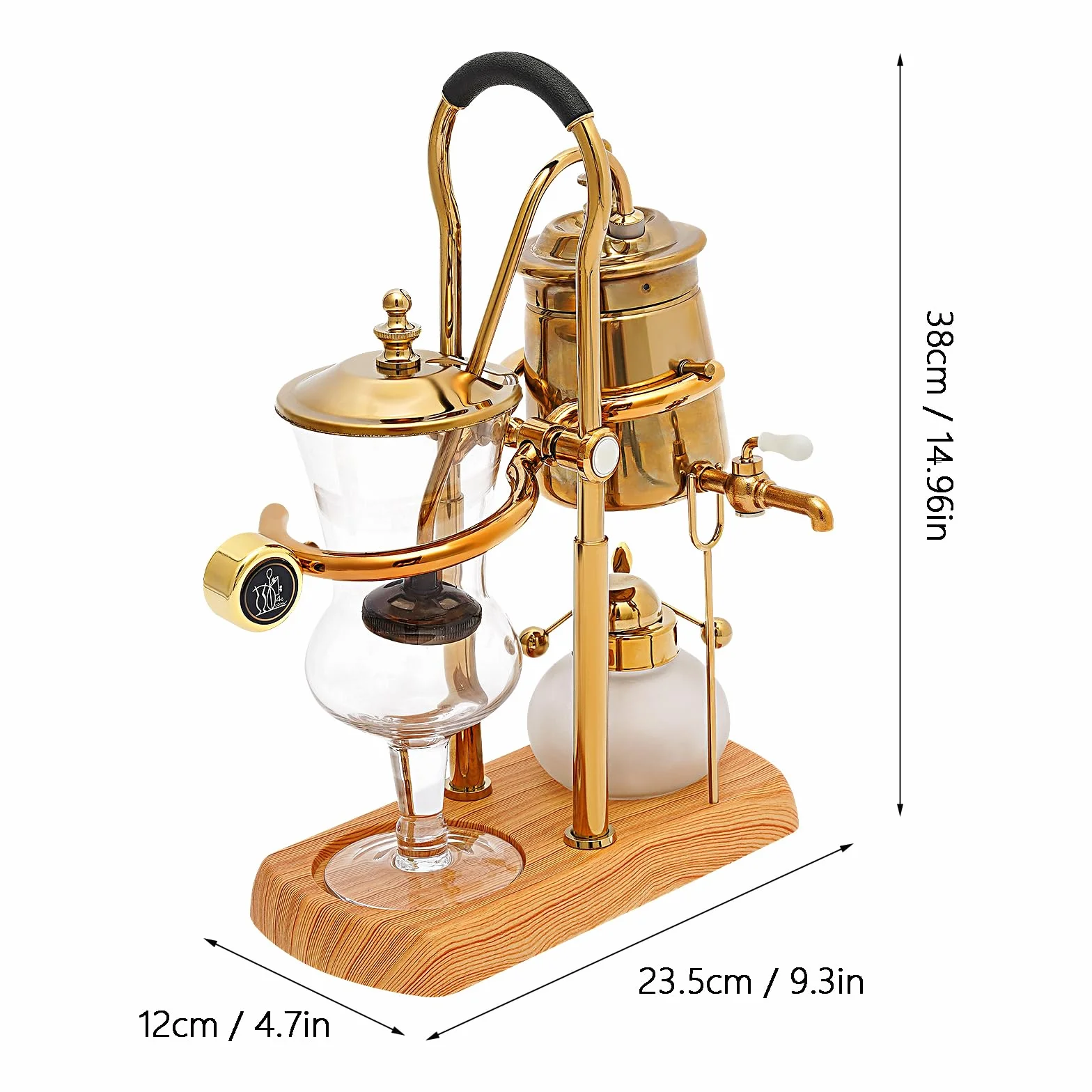 Cafetière à siphon avec robinet pivotant à 180 °, théières à café antiques et amovibles, pour usage professionnel et privé, or
