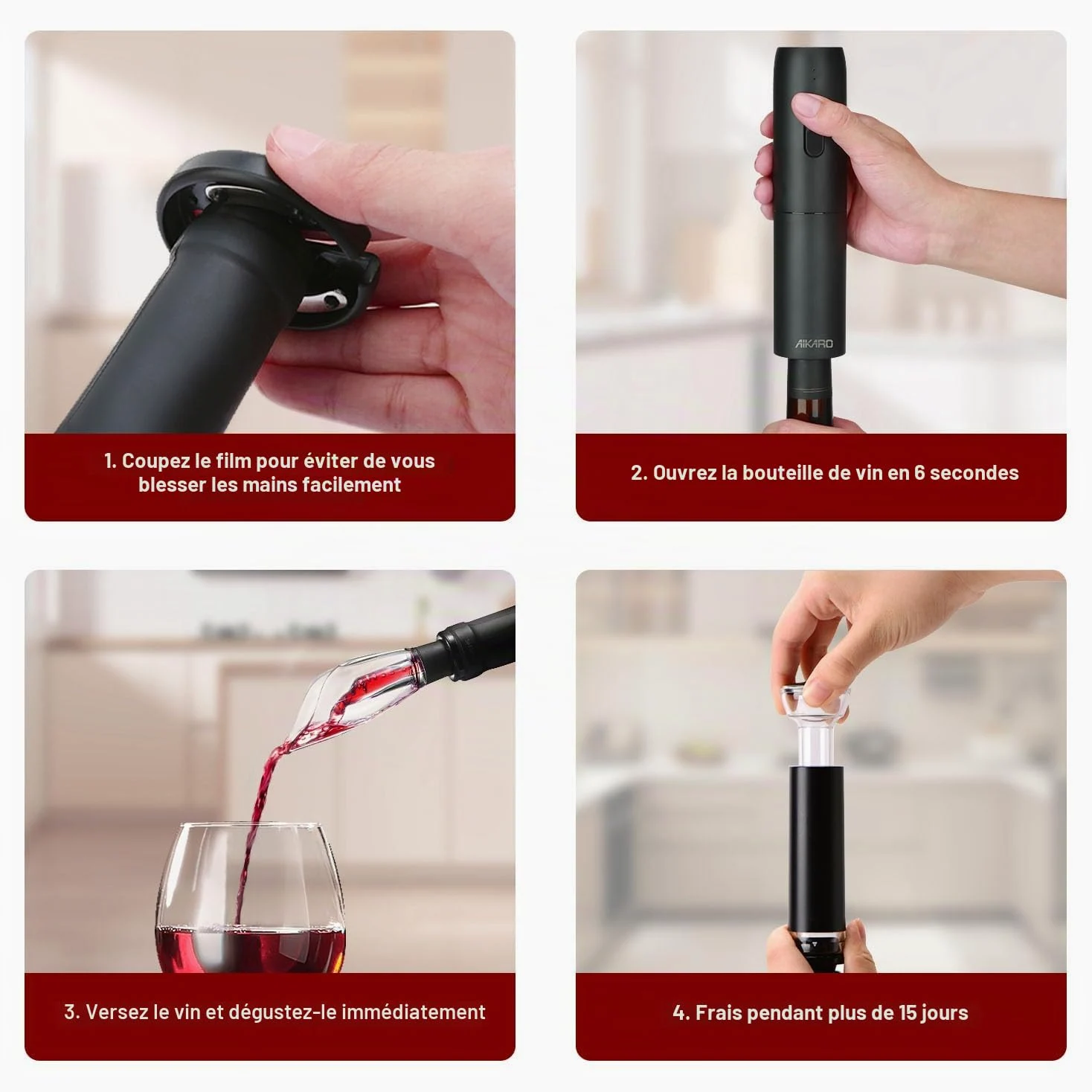AIKARO - Tire-bouchon Électrique, Ouvre-bouteilles de Vin Automatique, Rechargeable (Set C)