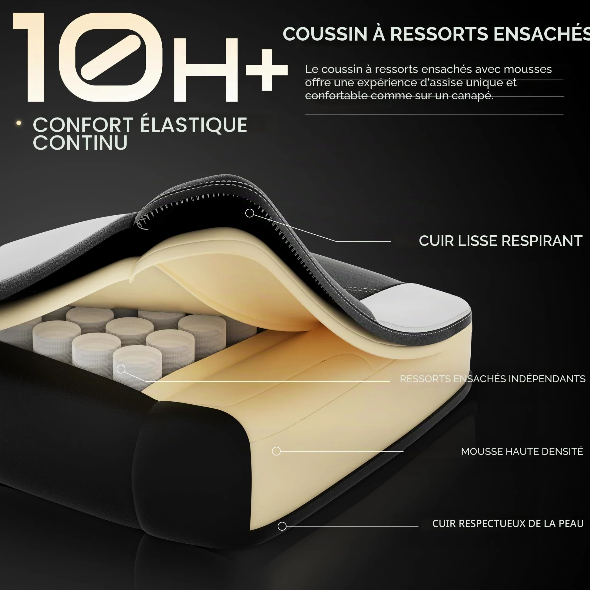 Dowinx Chaise de gamer, ergonomique, avec soutien lombaire, en cuir synthétique et polycarbonate, dossier élargi, charge maximale de 150 kg, blanche