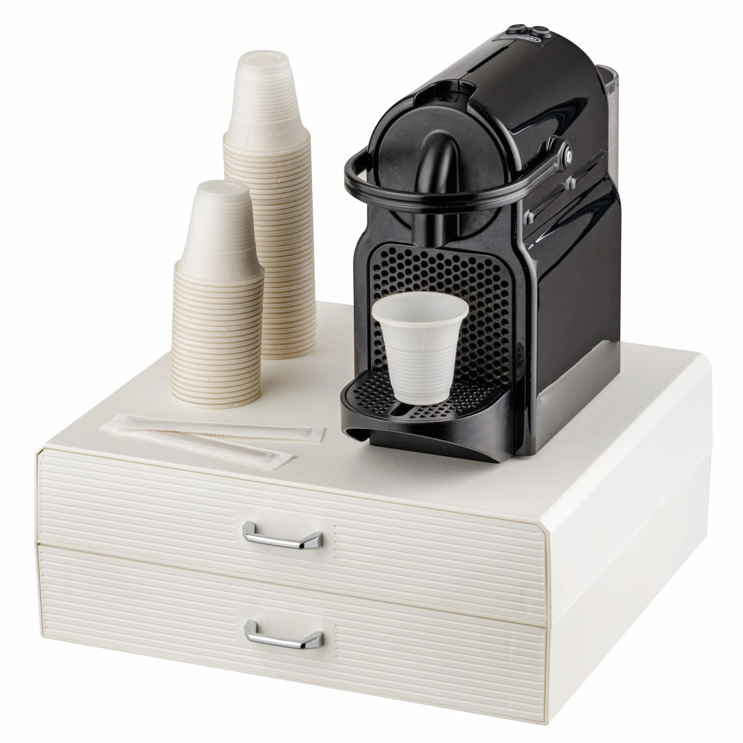 Baroni Home Tiroir Porte-Dosettes de Café, Organisateur Universel 30 capsules Nespresso et Dolce Gusto, pour accessoires et thé, Compact en Plastique Résistant, 2 Tiroirs, 34x13x34 cm, Blanc