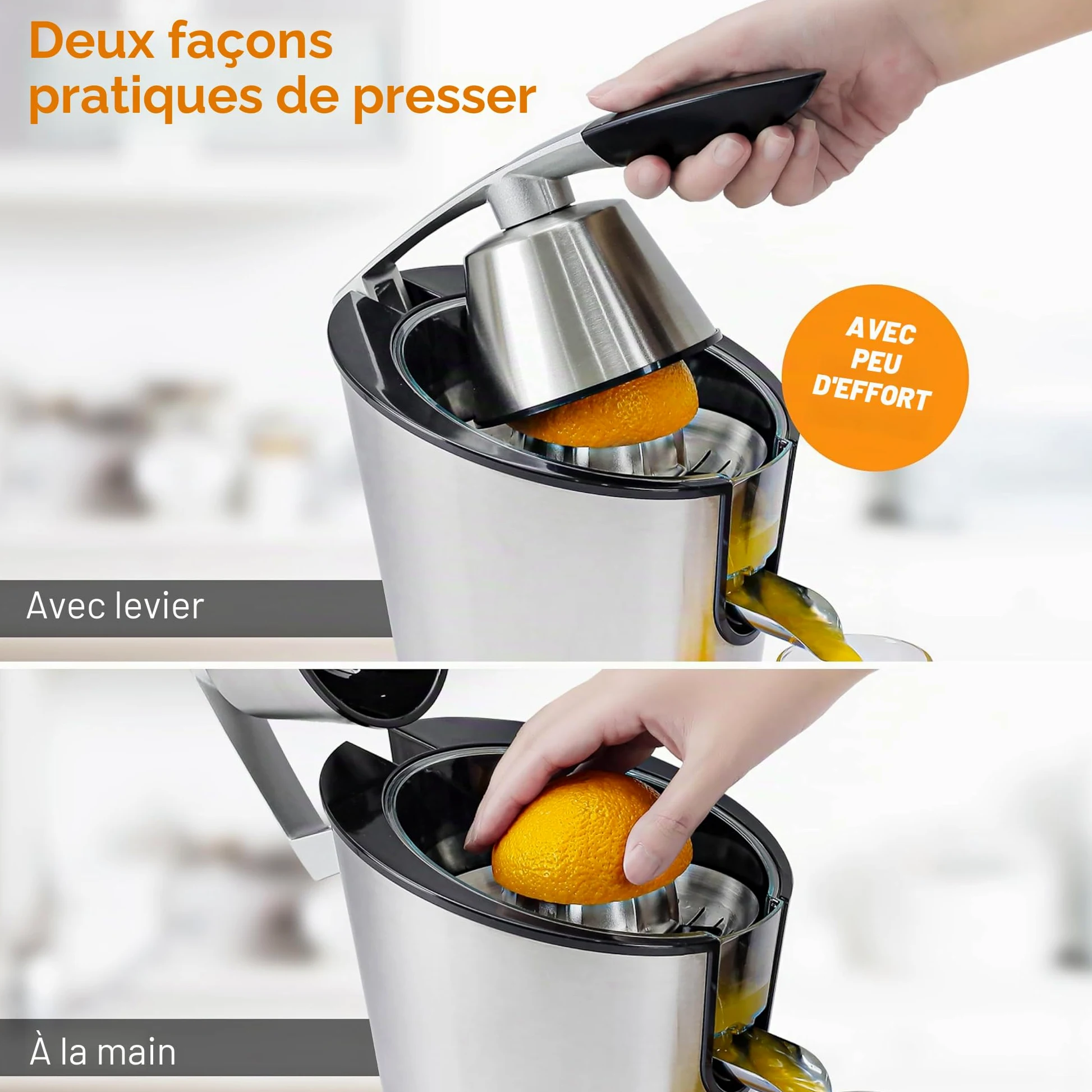 LEBENLANG Presse agrume electrique 600W - Cône en acier inoxydable & sans BPA I Presse-agrumes électriques I Juicer orange machine Presseur agrumes electriques Jus de fruit d'orange automatique
