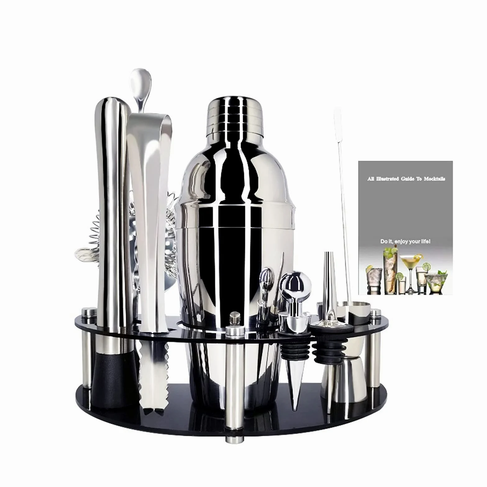 Shaker Cocktail Cocktail Shaker Set Set Boston Bartender Kit avec Support en Acier Inoxydable Cocktail Shaker Professional Home Bar Outils Boissons Accessoires de fête Set à Cocktail (Color : 10Pc 55