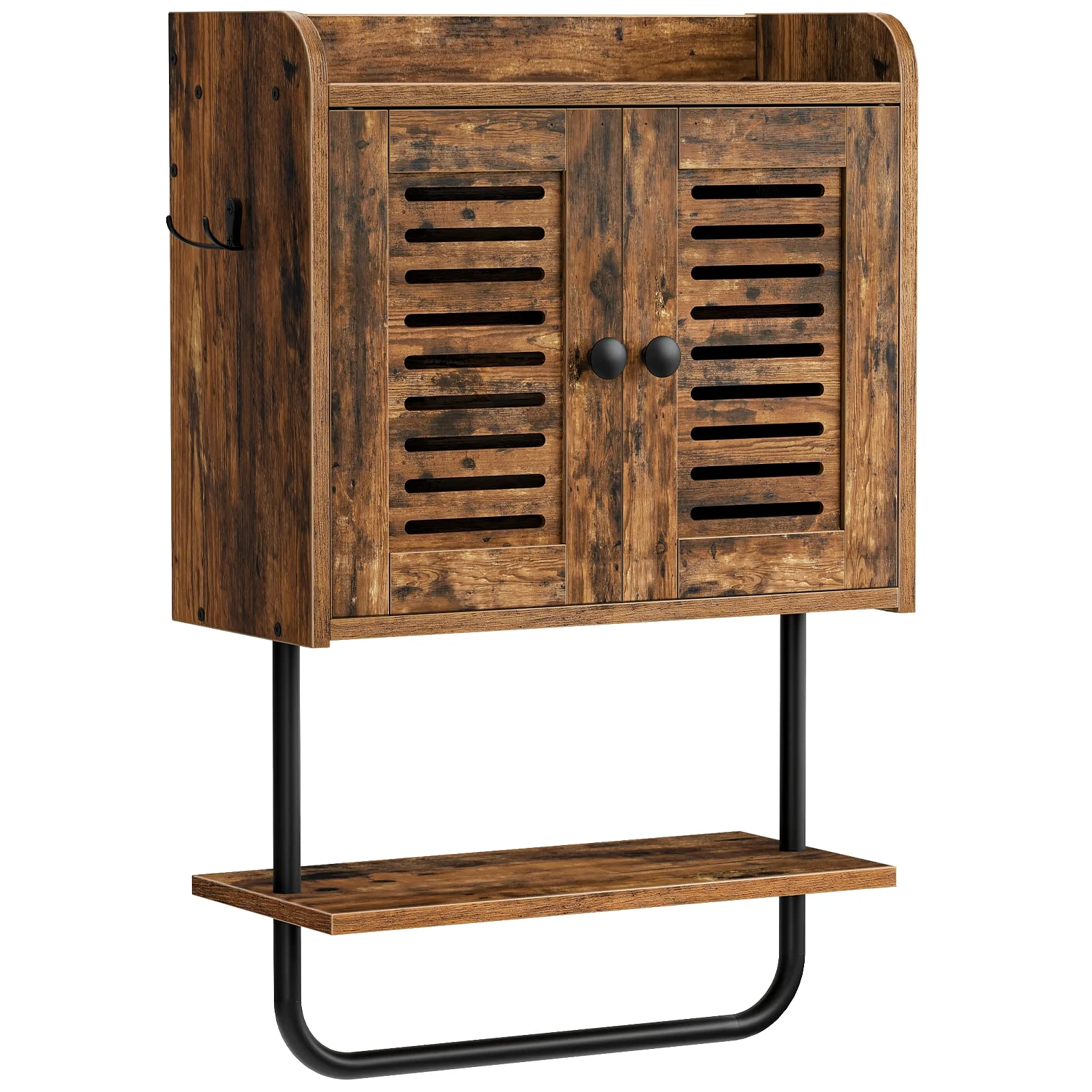 HOOBRO Armoire à Pharmacie, Armoire Murale pour Salle de Bains, Placard de Rangement, Meuble de Cuisine avec Volets, Plateau réglable, 2 Crochets, pour Salle de Bains, Marron Rustique EBF46CW01
