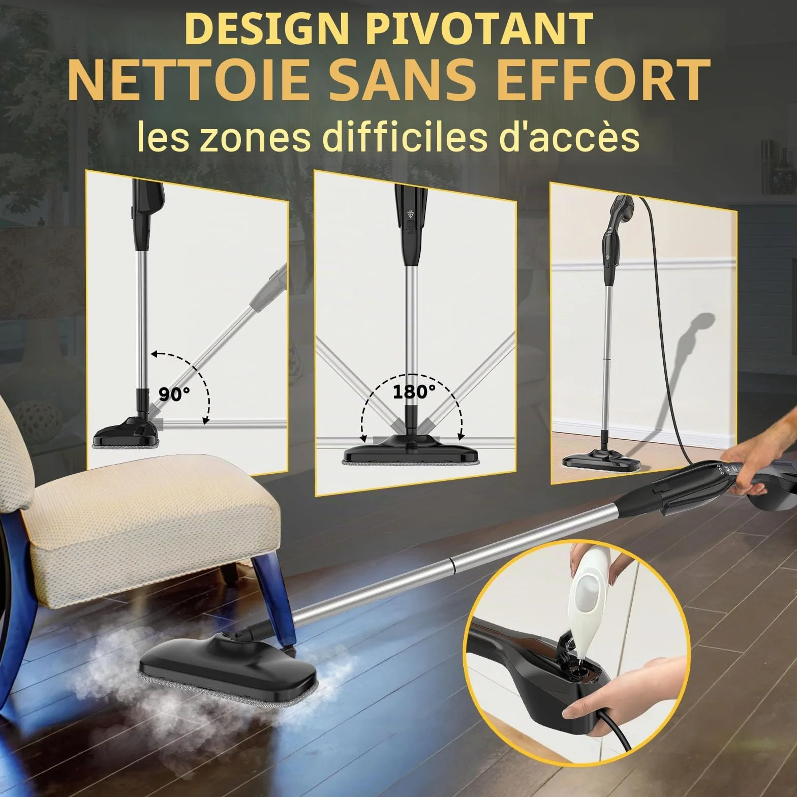Nettoyeur Vapeur 17 En 1, Balai Vapeur Avec Nettoyeur À Main, Chauffage Rapide 30 S, Nettoyeur Vapeur Haute Pression 1000W, Steam Cleaner Pour Sols, Carrelage, Vitres, Cuisine, Salle De Bain