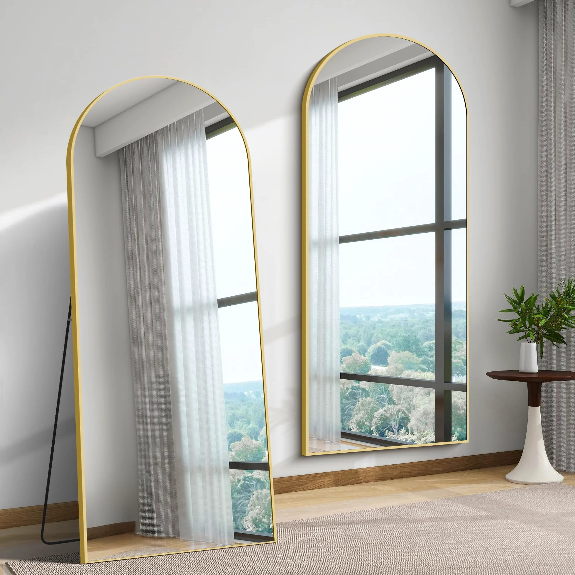WOLIBEER Miroir sur Pied 179 x 65 cm, Grand Miroir Arqué en Pleine Longueur avec Cadre en Aluminium Doré, Miroir Mural sur Pied pour Salle de Bain, Chambre à Coucher, Entrée, Couloir, Vanité