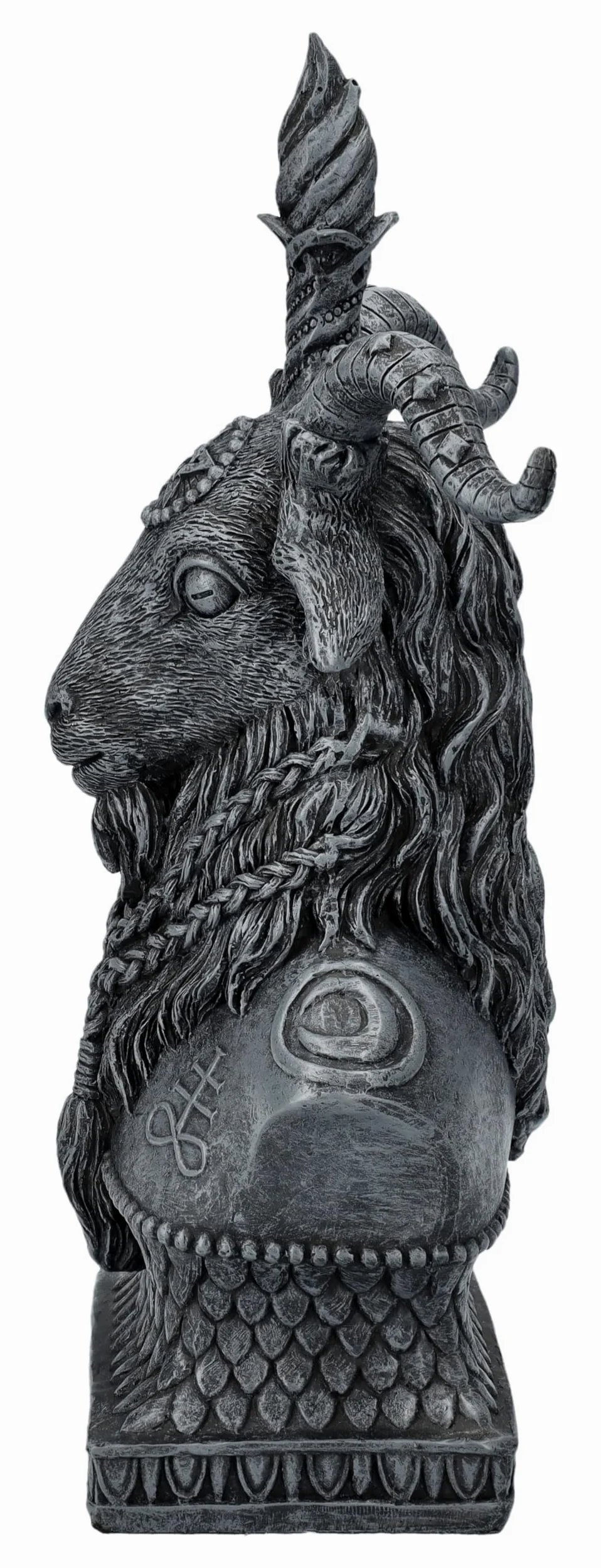 Pacific Giftware Buste Mystique Baphomet avec Cornes et Barbe tressée, en Pierre Artificielle, 20,5 cm, Noir et Gris