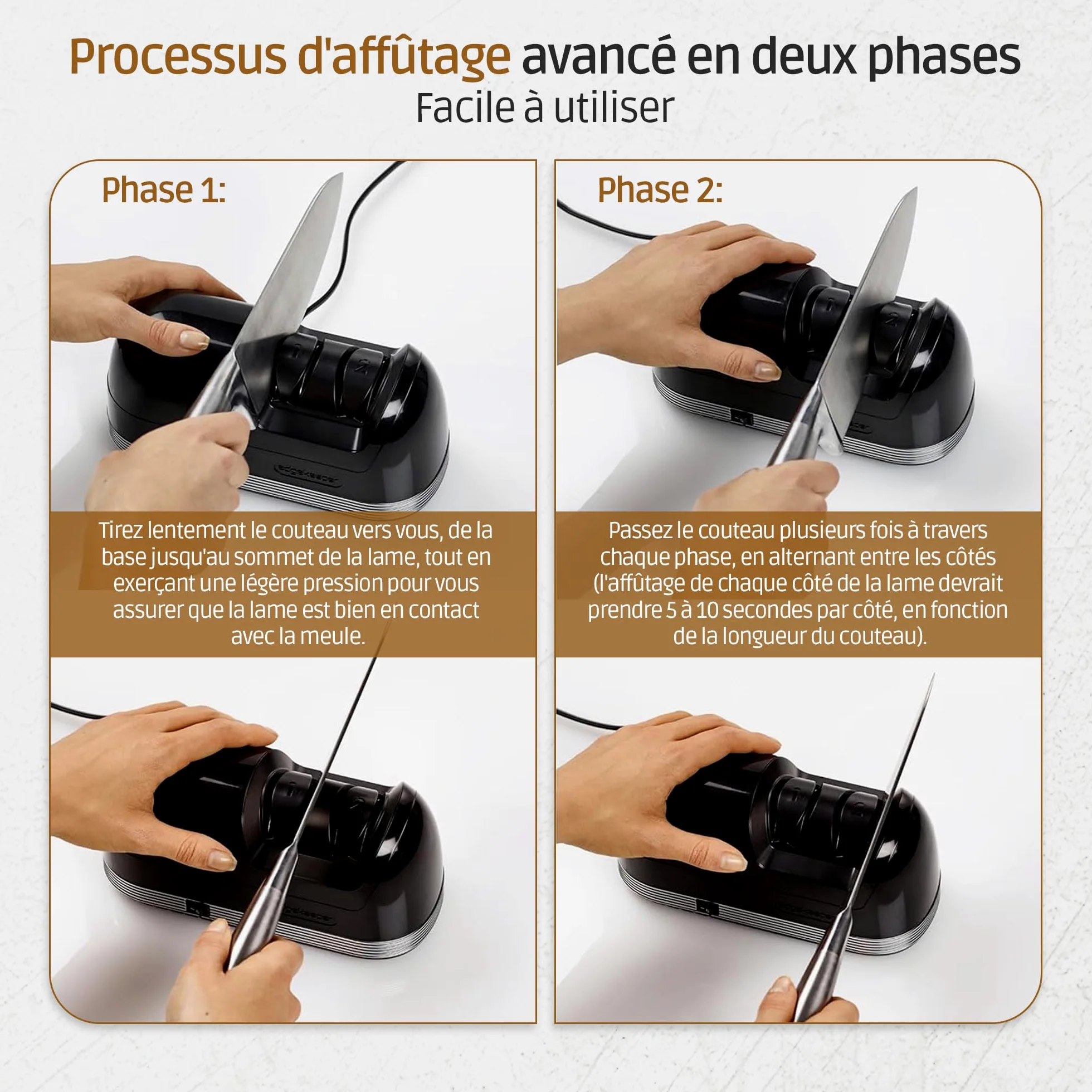 Olvy Aiguiseur Electrique de Couteau, Affûteur à Deux Niveaux, Eguiseur de Couteau Professionnel, Affûteur à meule diamant, Antidérapant rapide et silencieux, Noir