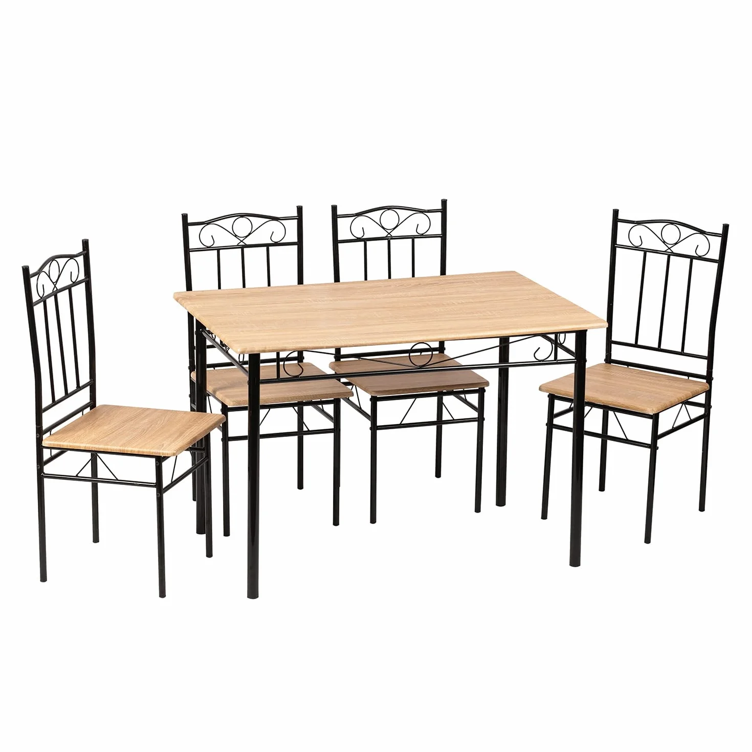 Ensemble Table et 4 Chaises, en Grain de Bois de Hêtre, Pieds en Métal Noir, pour Salle à Manger, Cuisine, Salon
