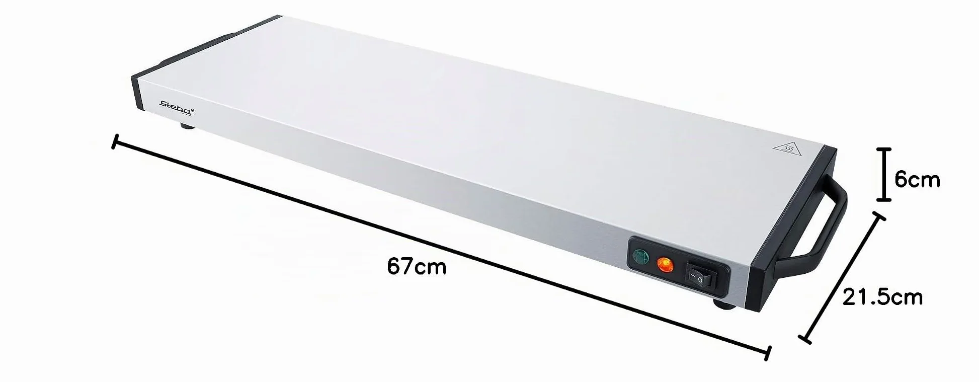 Steba Plaque de chaleur 1200W en acier inoxydable et noir, Moderne, Chauffe rapide, Témoin de température, Lumineux fonctionnement, Nettoyage facile