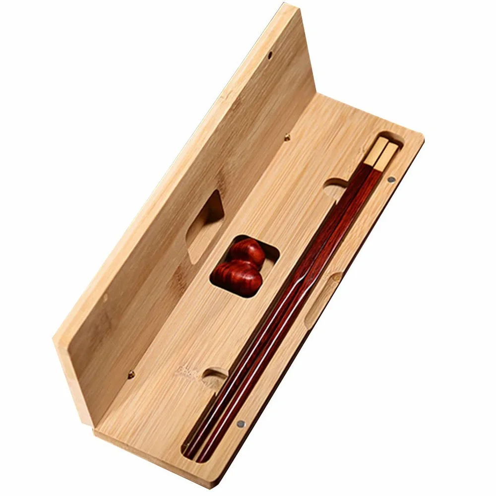 Coffret Cadeau de Baguettes réutilisables en Bois avec étui, Baguettes à Sushi japonaises et Ensemble de Repose-Baguettes, Baguettes Chinoises de Luxe en Bois Rouge Naturel, Baguet(1pair)